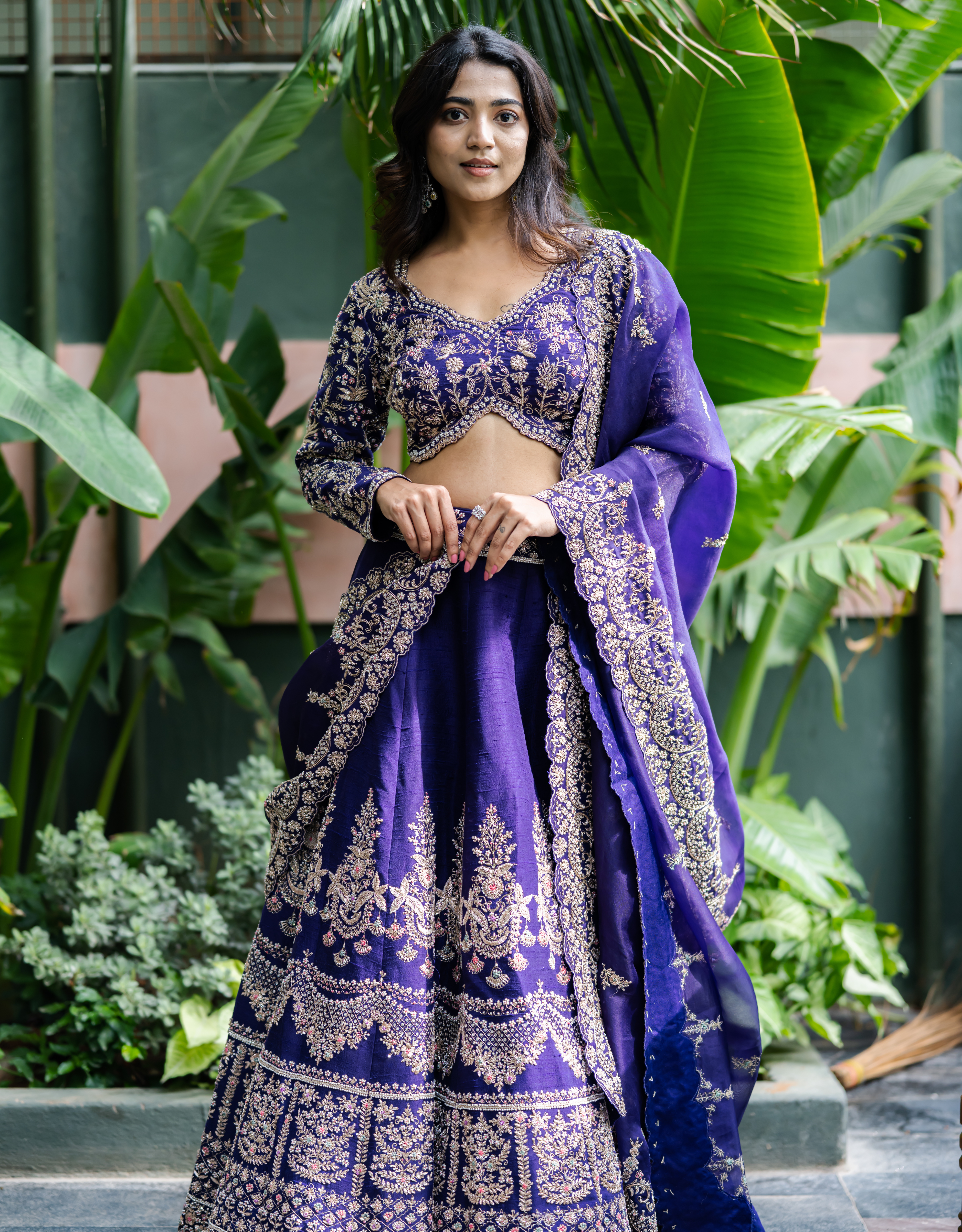 Purple Zardosi Work Rawsilk Lehenga Set