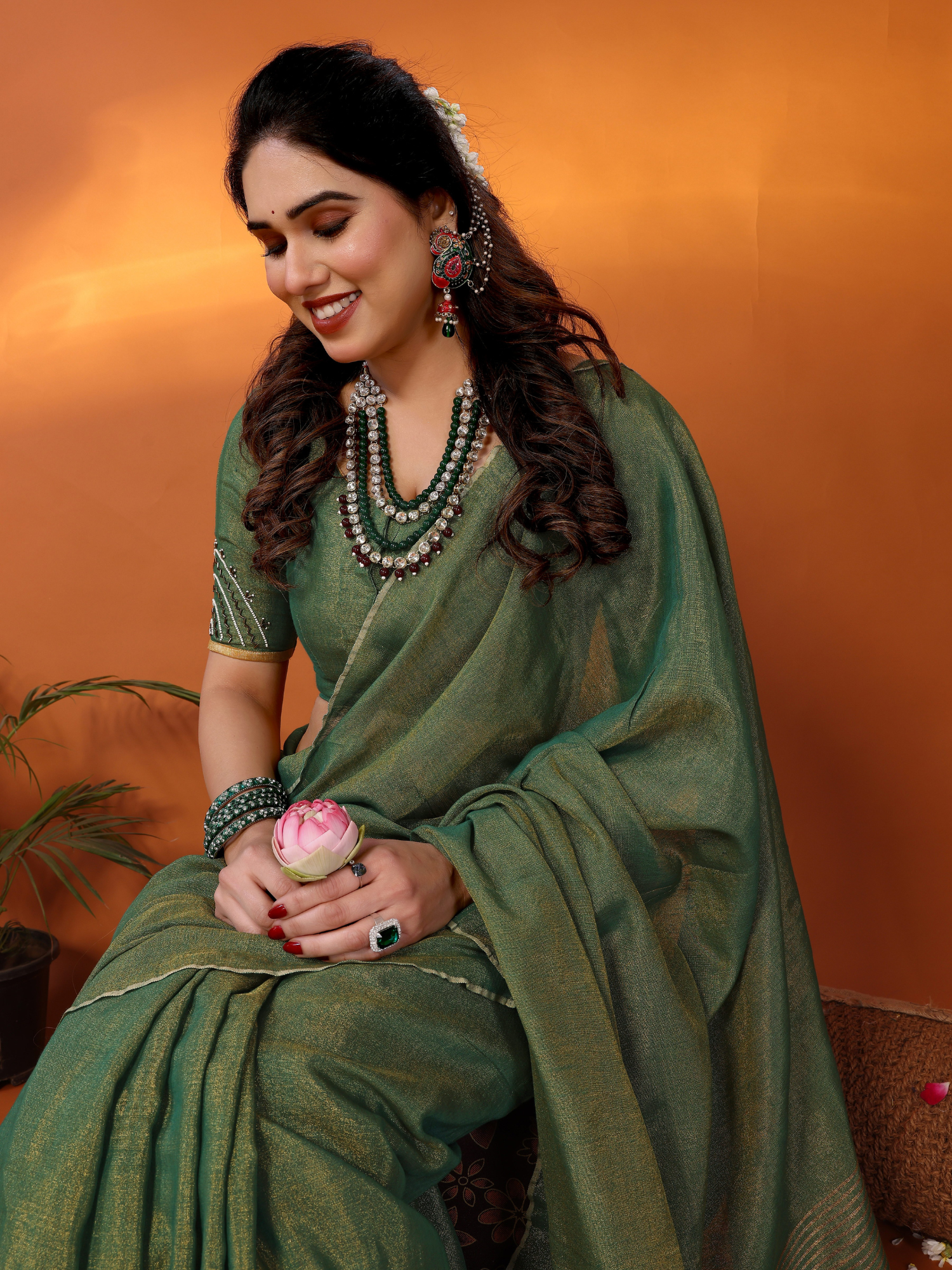 Jodha Tissue Saree with Embroidered Blouse