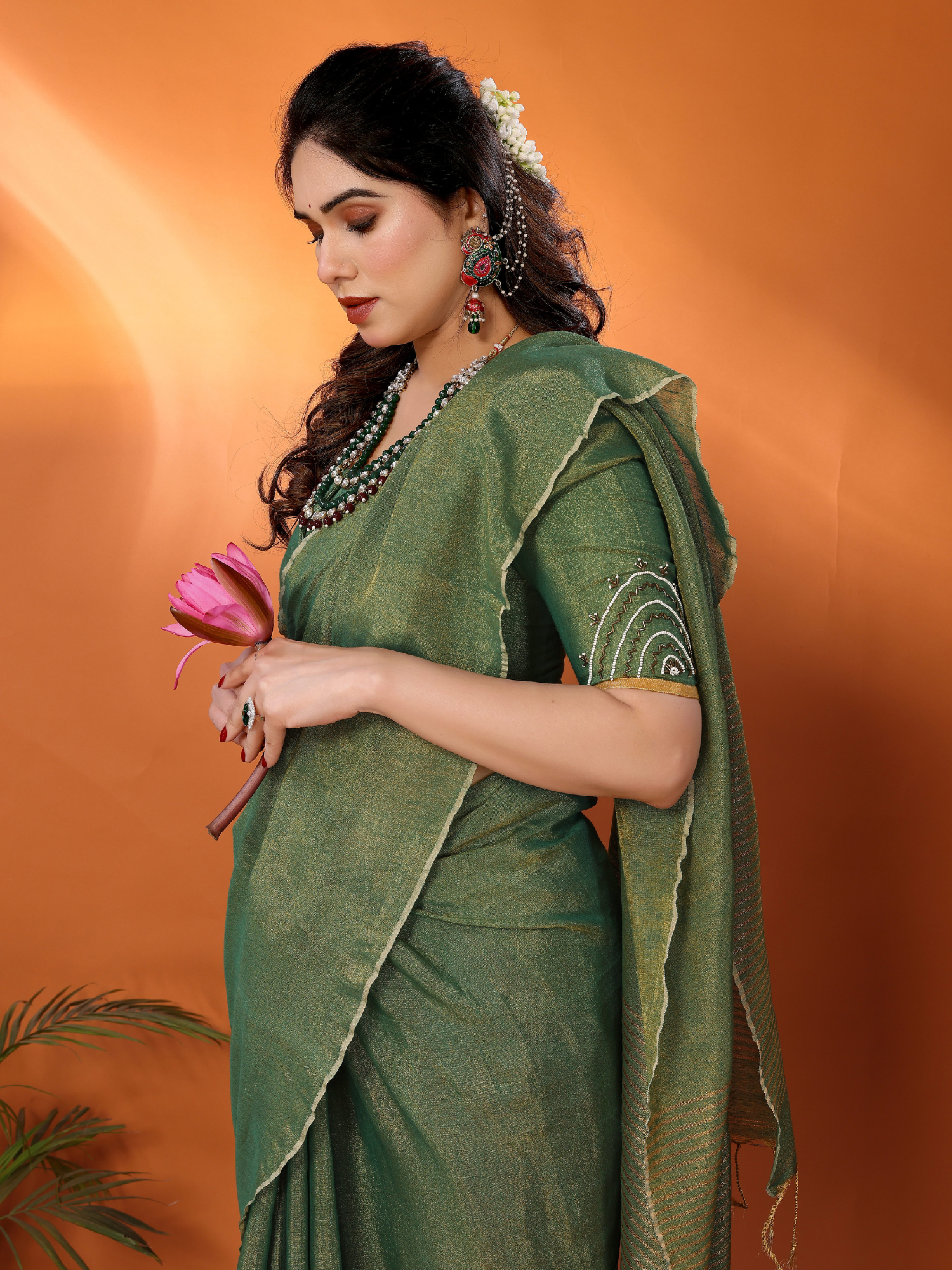 Jodha Tissue Saree with Embroidered Blouse