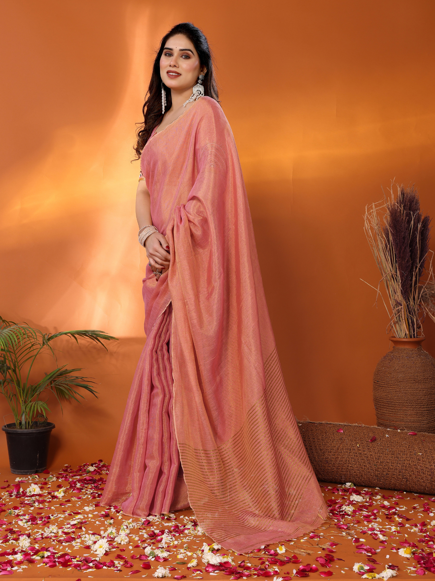 Rukmani Tissue Saree with Embroidered Blouse