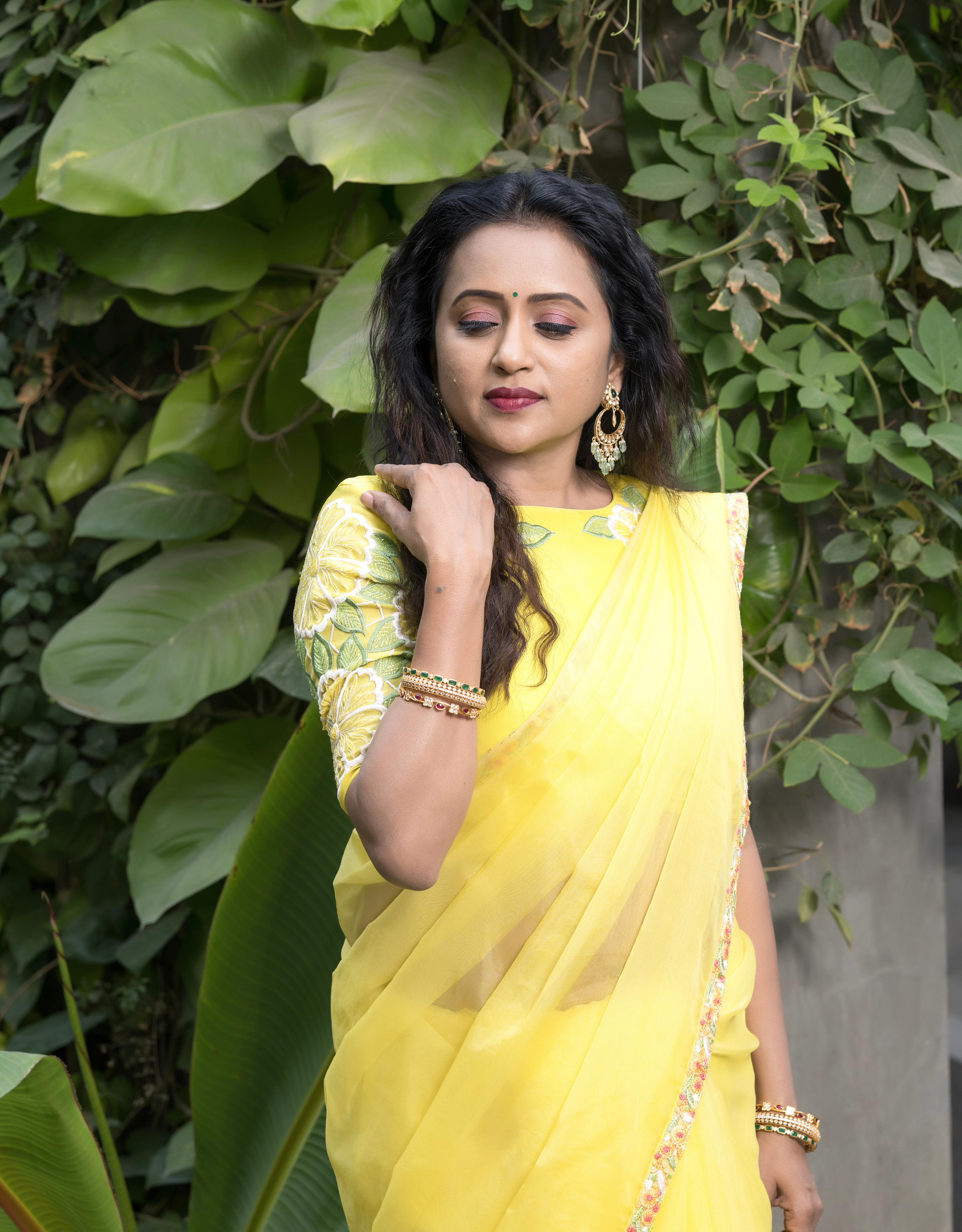 Yellow Organza Saree with Embroidery Border and Blouse