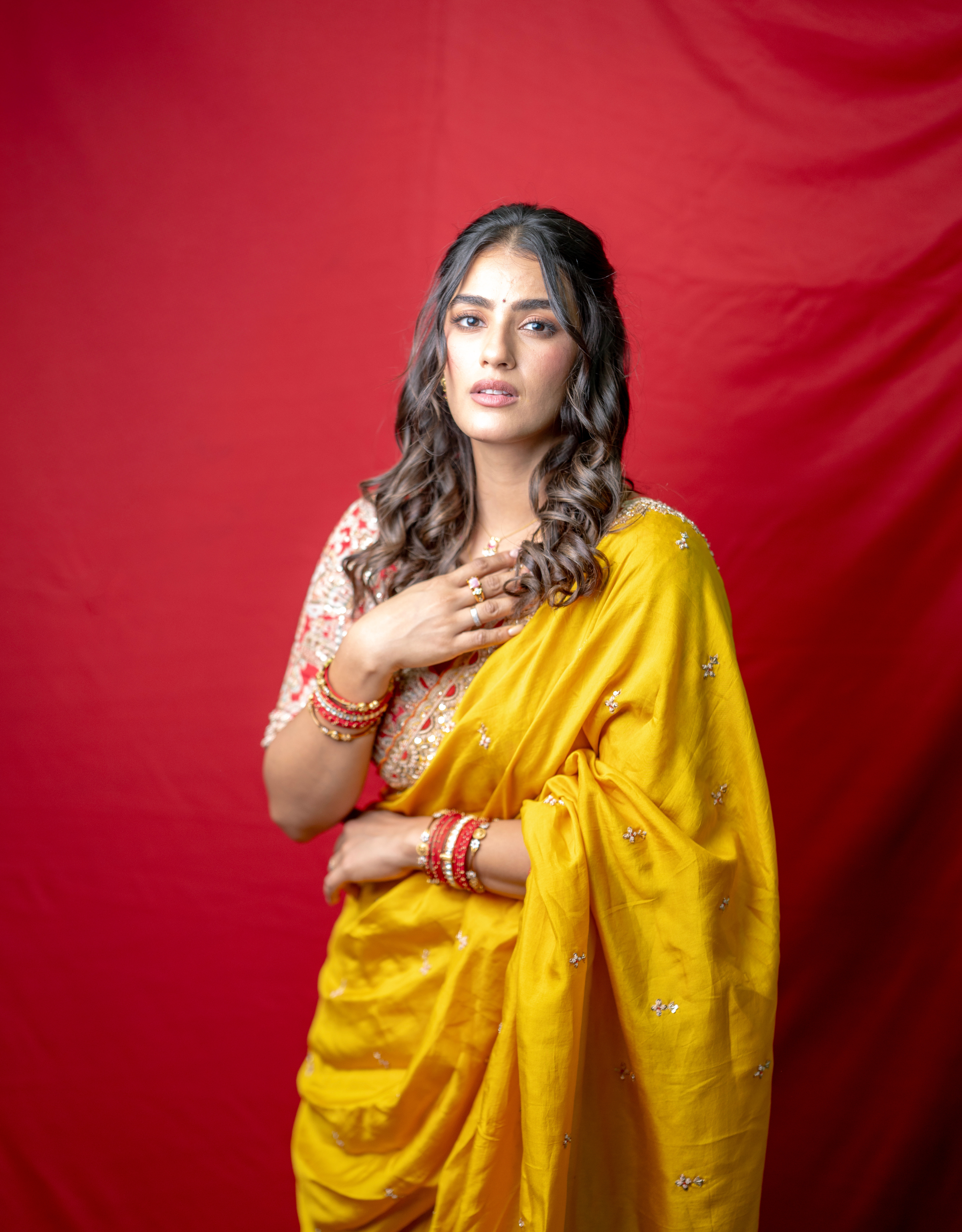 Yellow Silk Saree with Printed Red Work Blouse