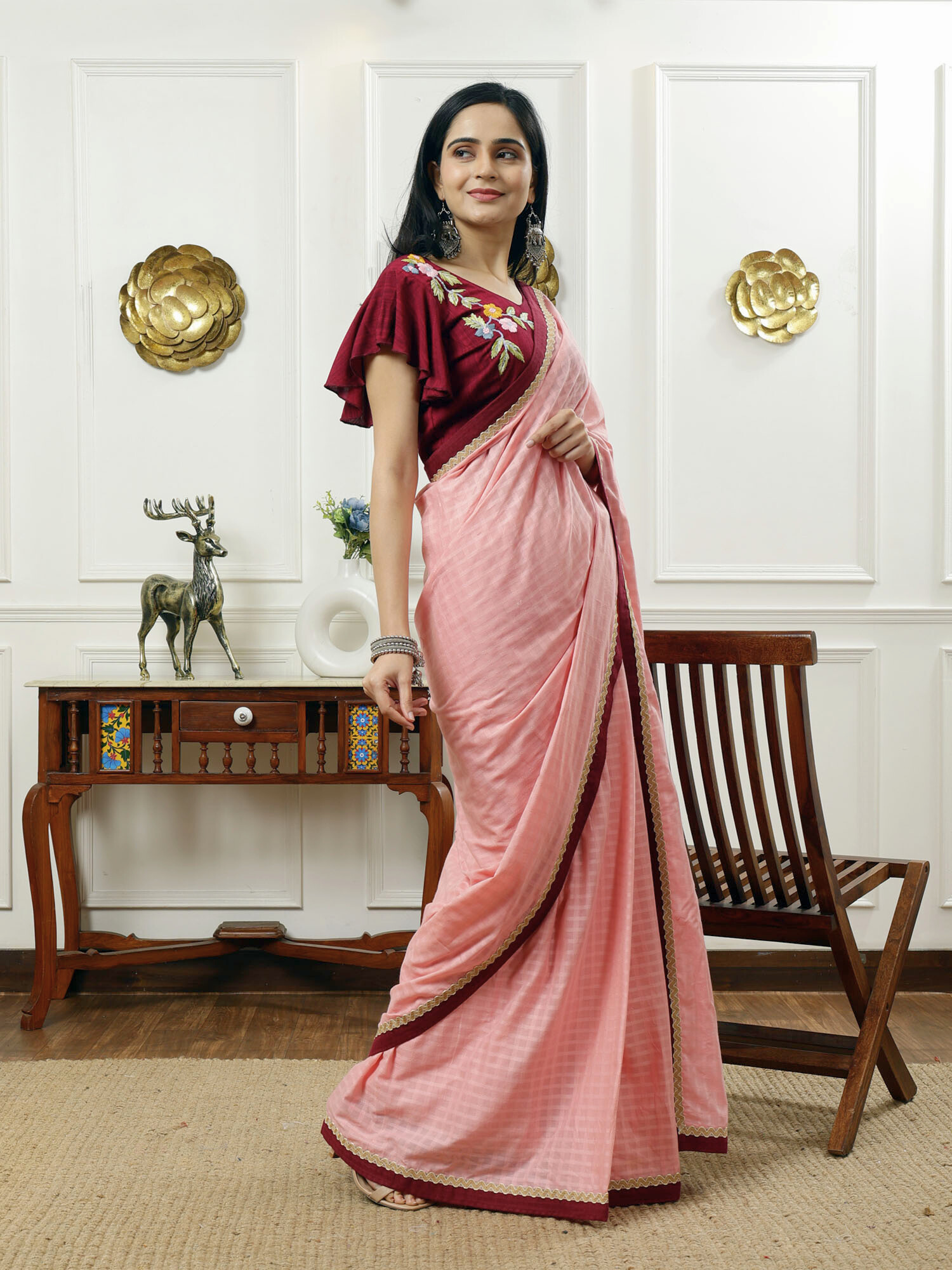 Priyambar- cotton saree with embroidered blouse