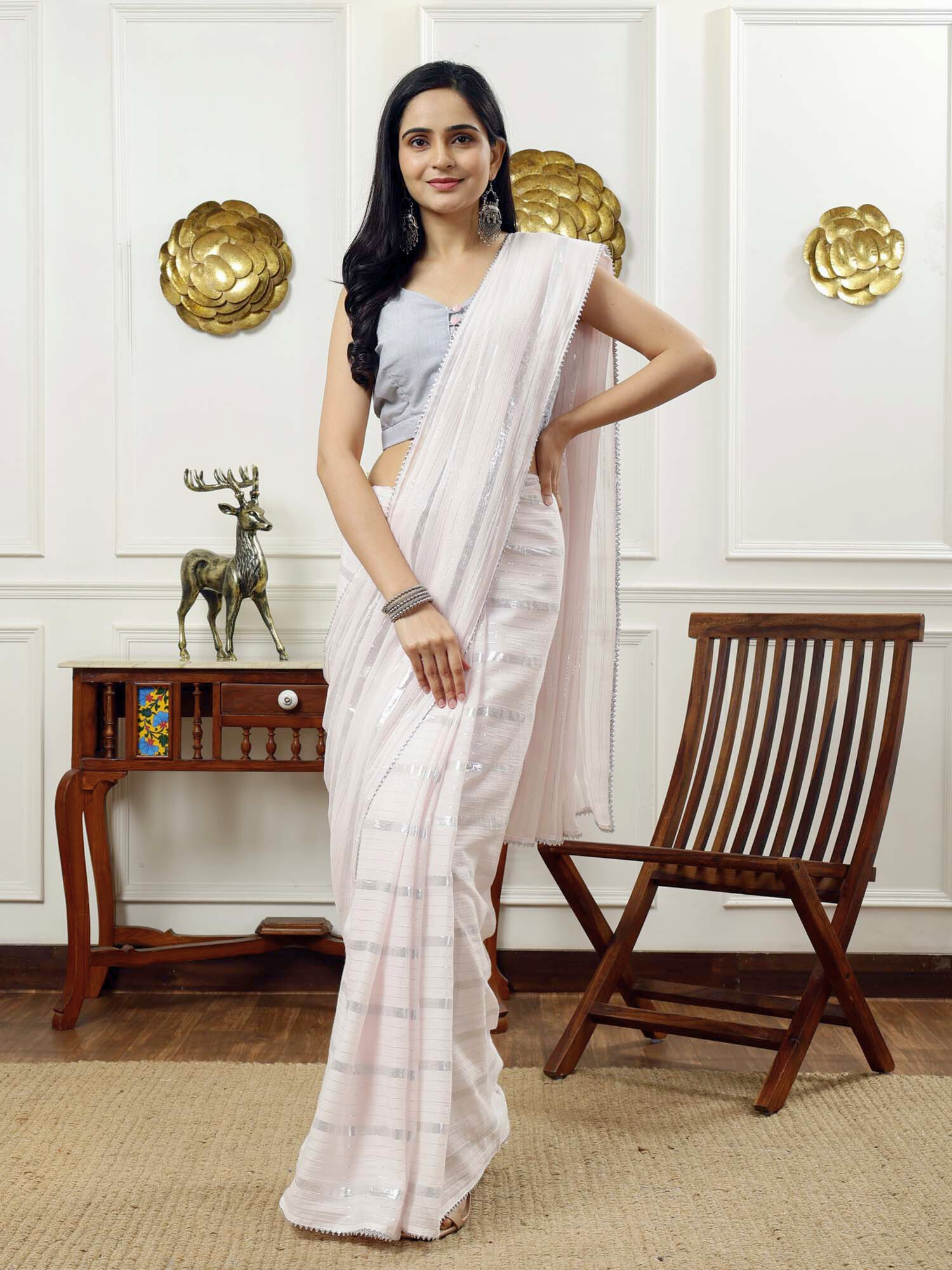 Begum-cotton lurex saree with embroidered blouse