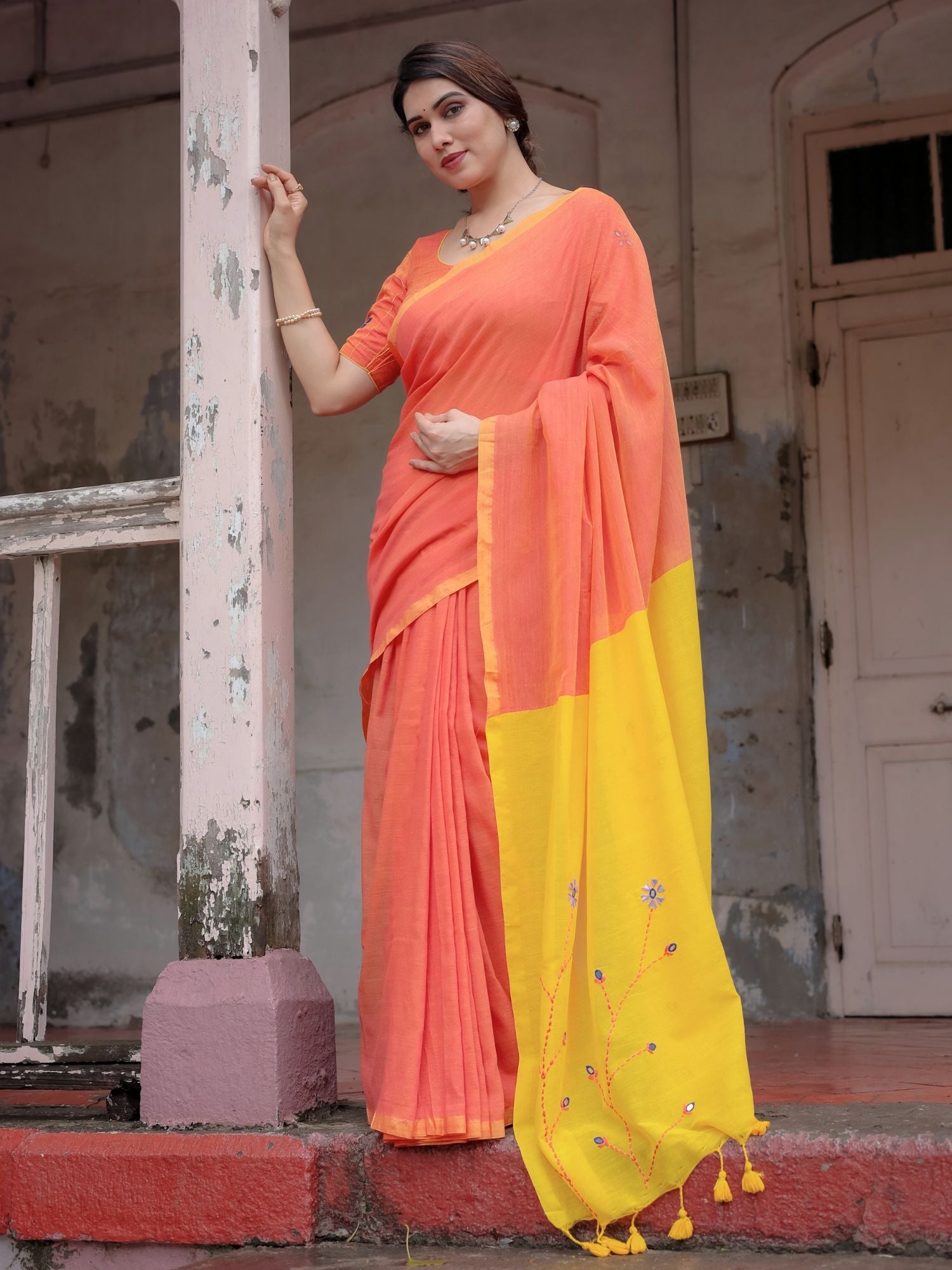 Avni  hand embroidered cotton saree with blouse