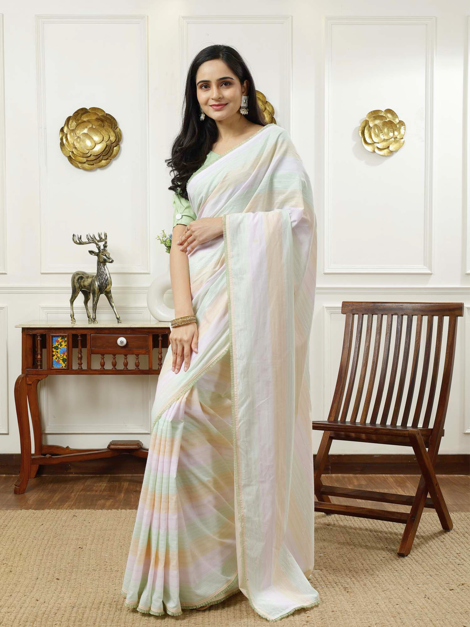 Bharti- striped cotton saree with blouse