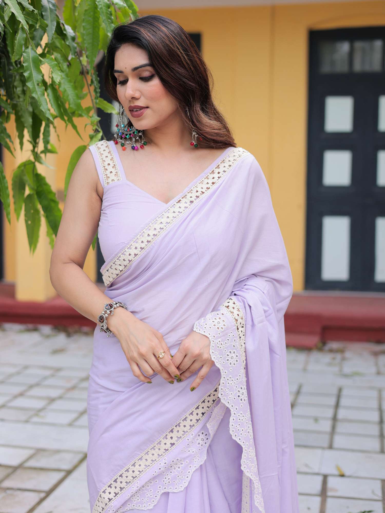 Lakshmi cotton lacework saree with blouse