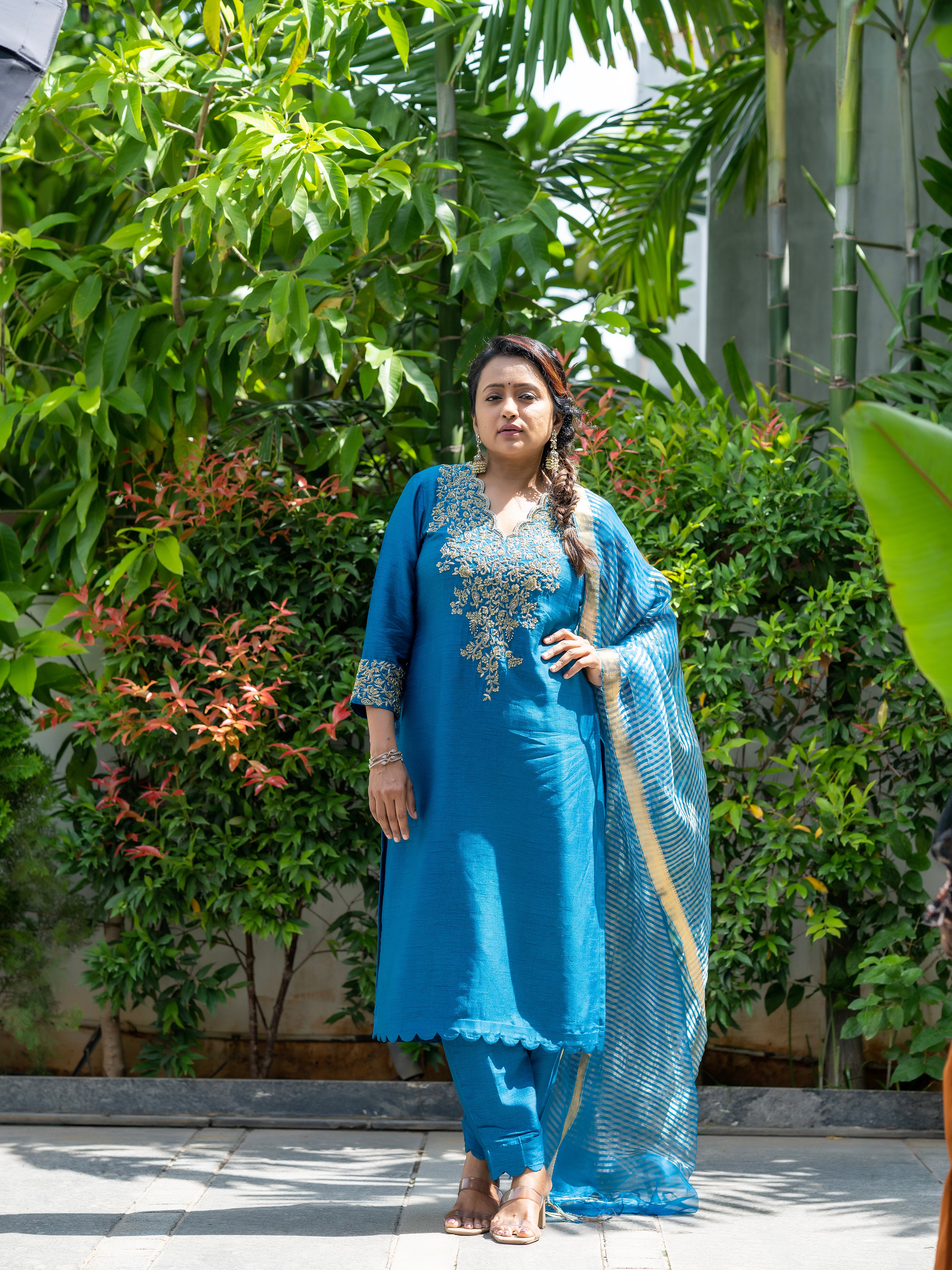 Ocean Blue Silk Kurta Set with Dupatta