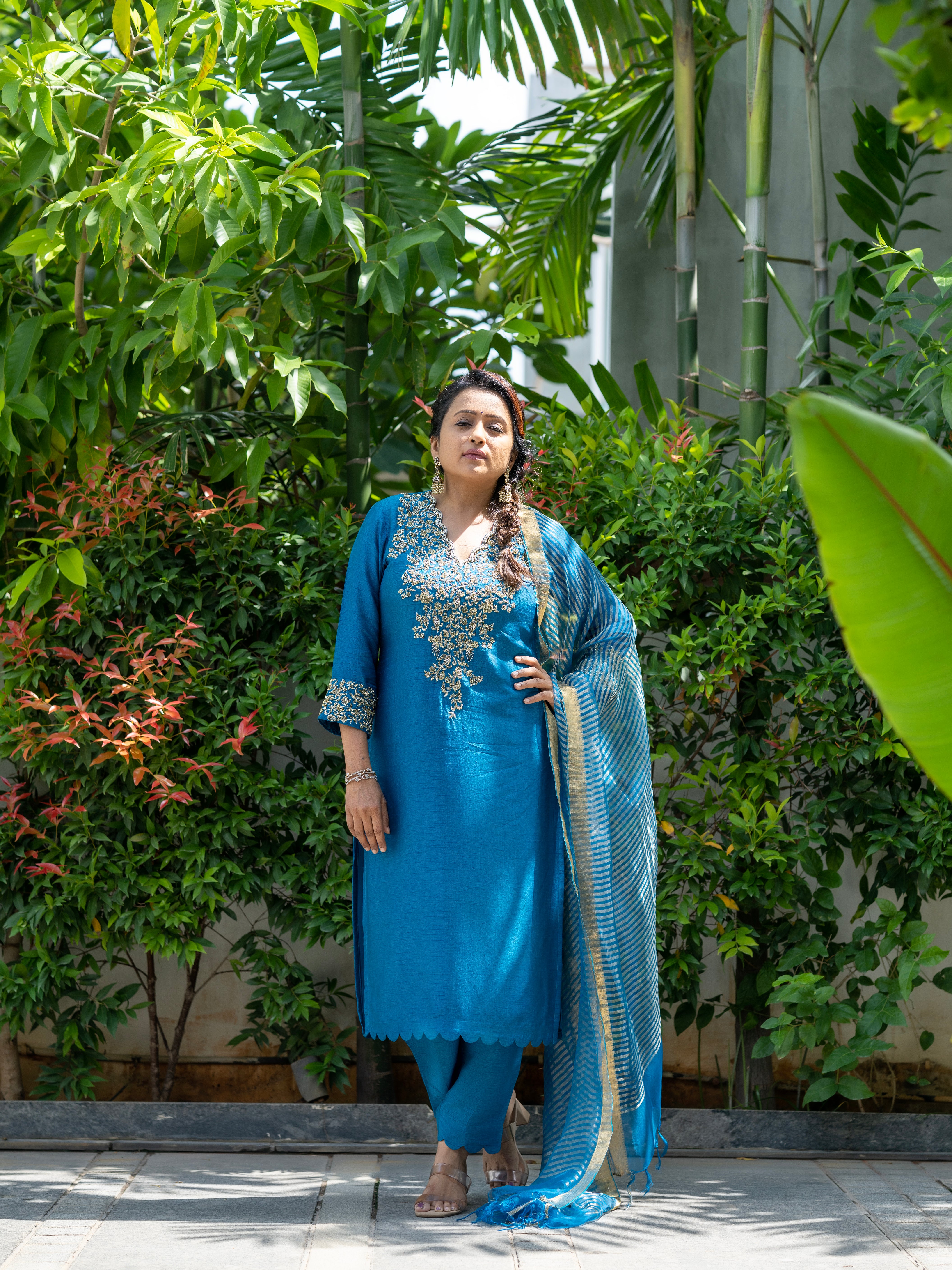 Ocean Blue Silk Kurta Set with Dupatta