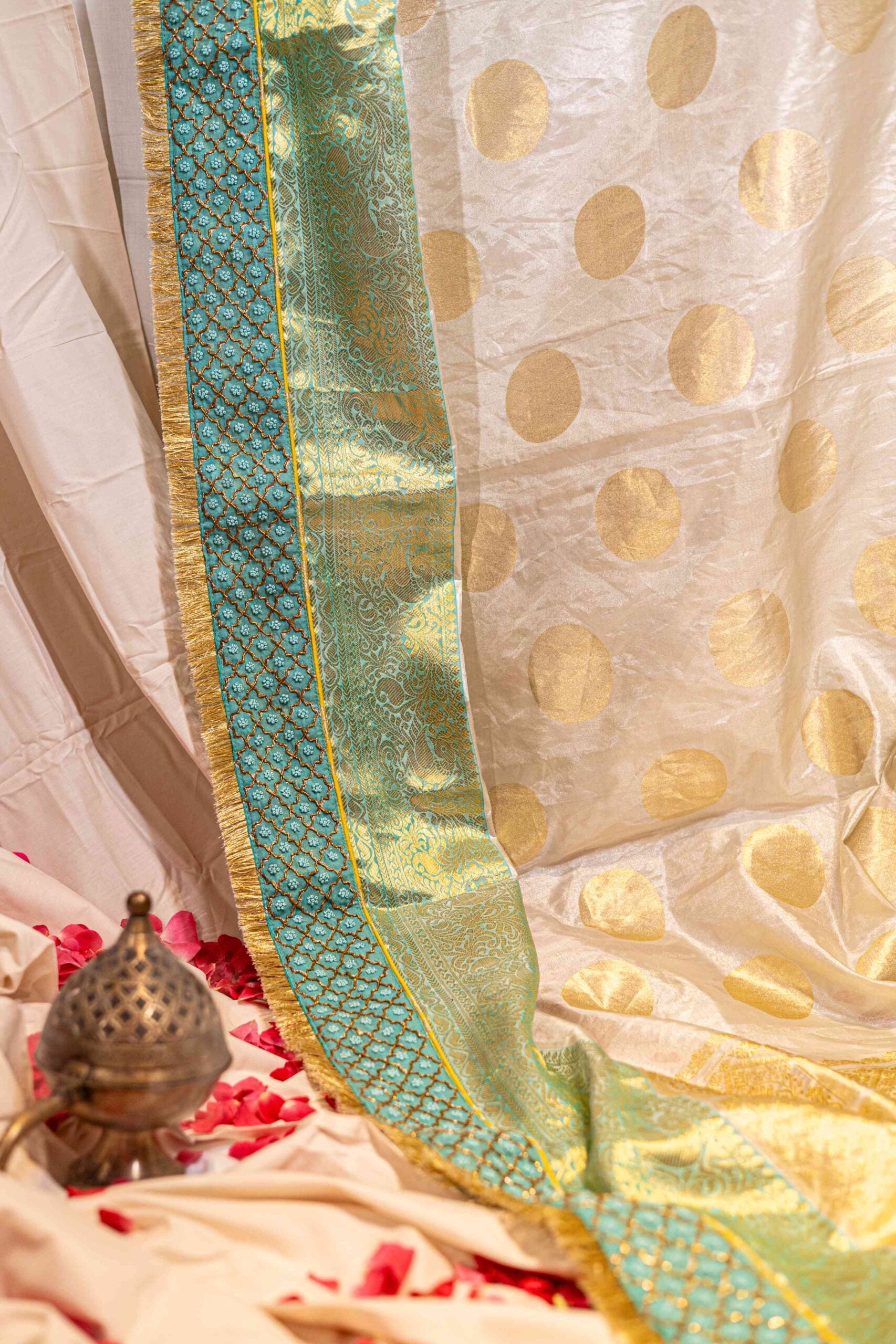 Venkatgiri Blue Tissue Polkadot Saree with Zardosi and Chikankari Border