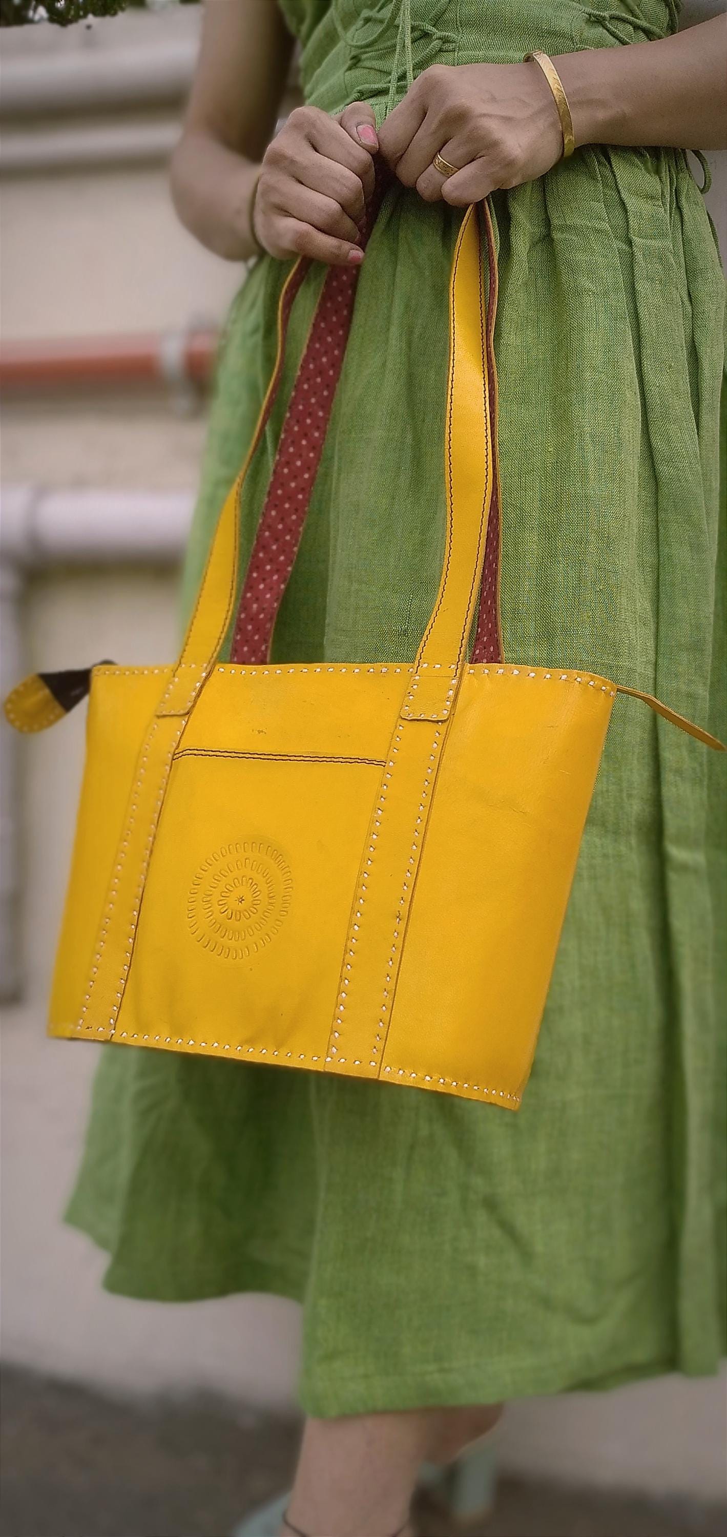 SAPPHIRE  Handcrafted Premium Leather Yellow Designer Hand Bag