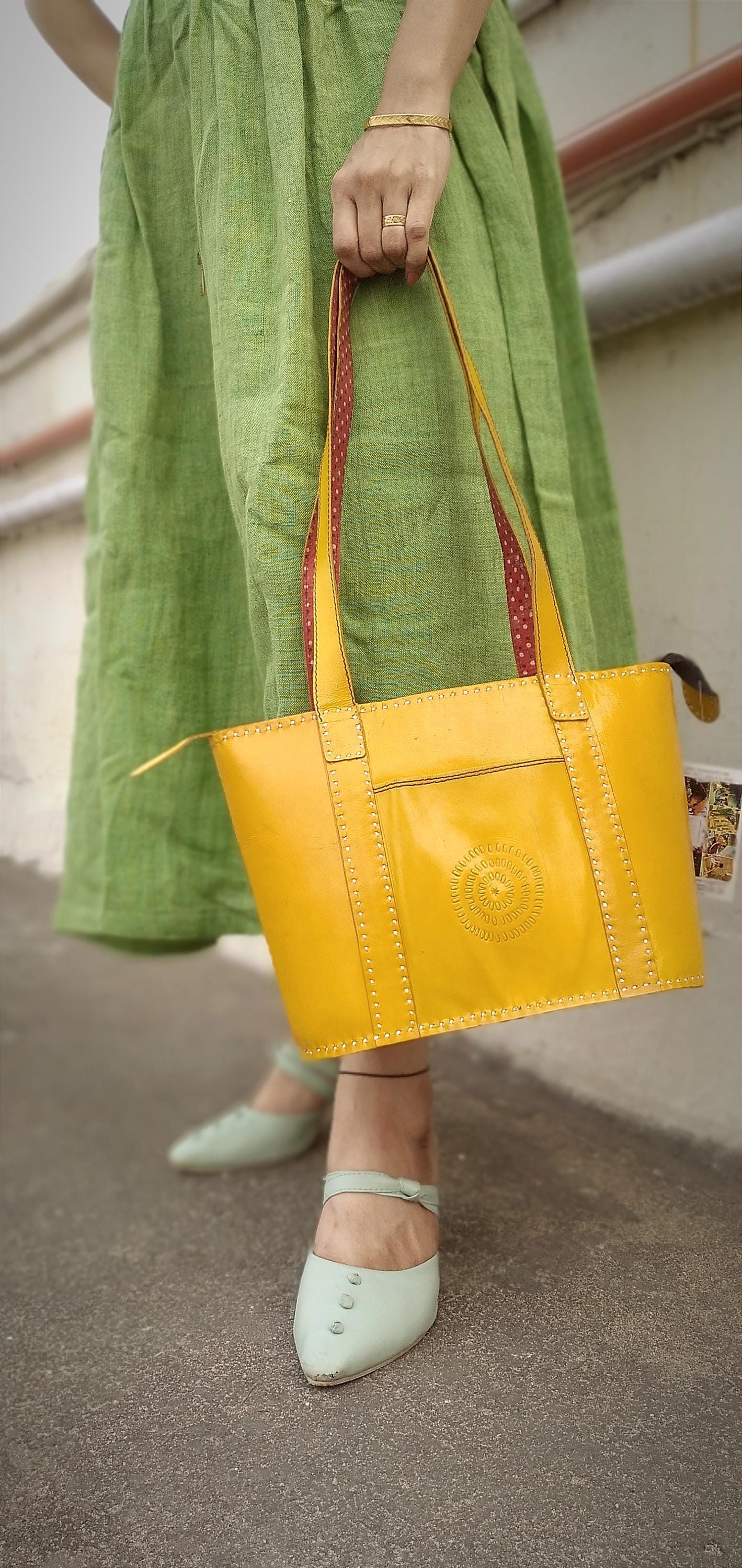 SAPPHIRE  Handcrafted Premium Leather Yellow Designer Hand Bag