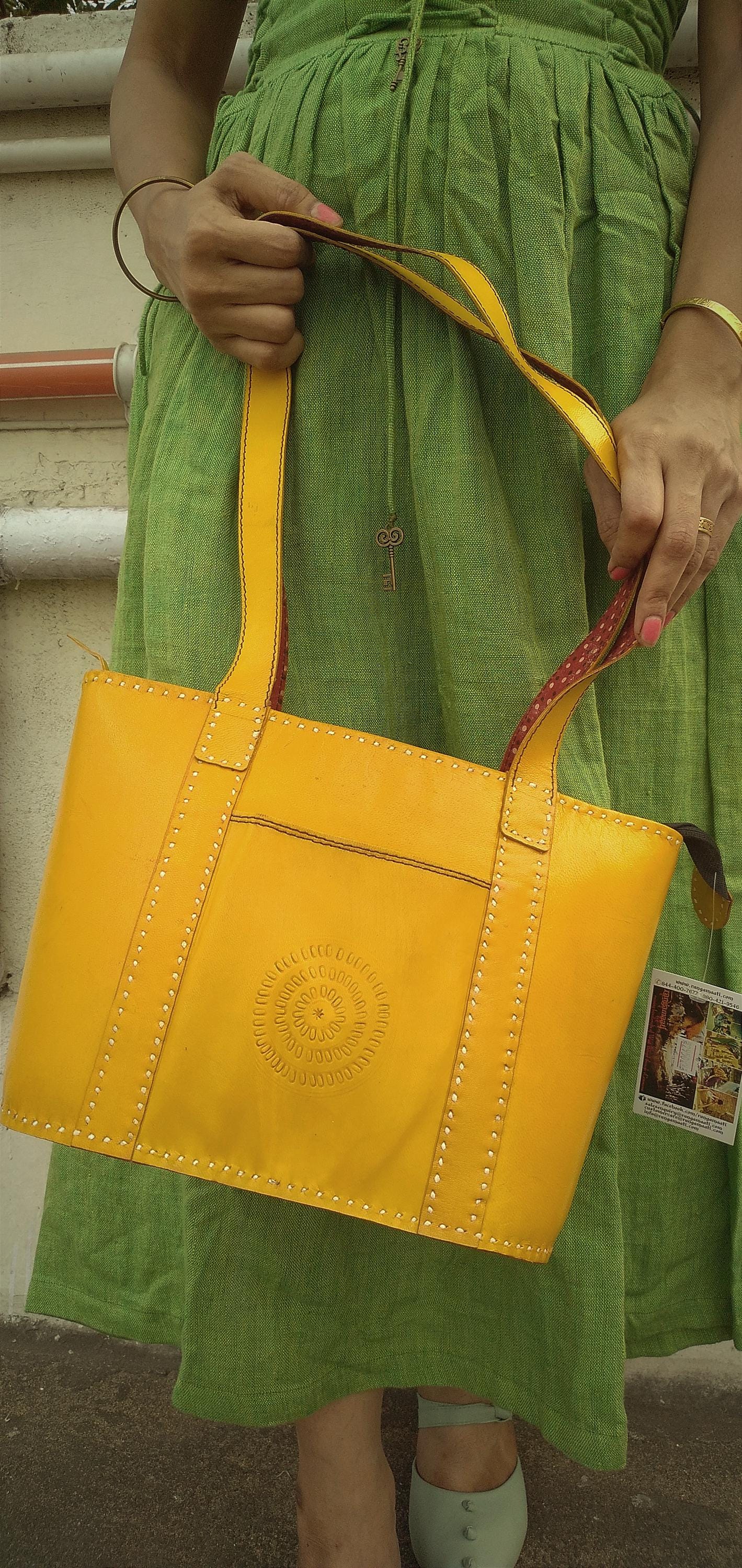 SAPPHIRE  Handcrafted Premium Leather Yellow Designer Hand Bag