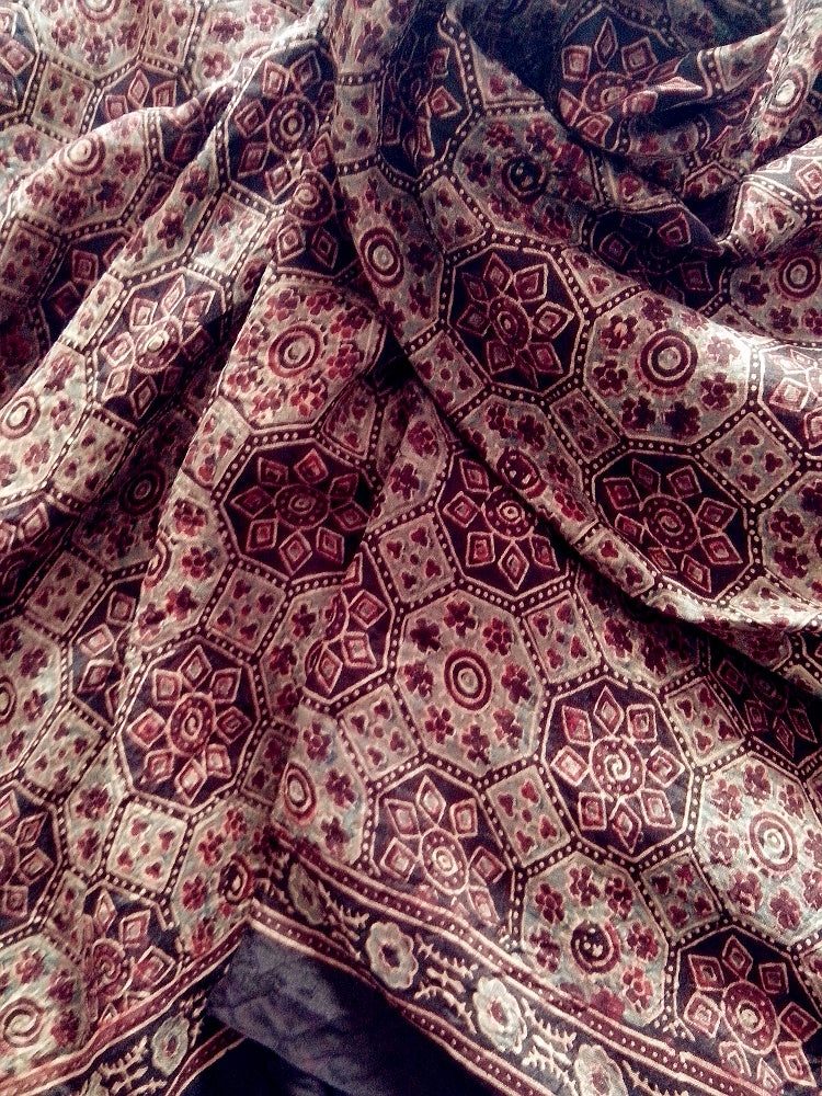 Saujanya - Premium Mulberry Silk Ajrakh Hand Block Print Saree