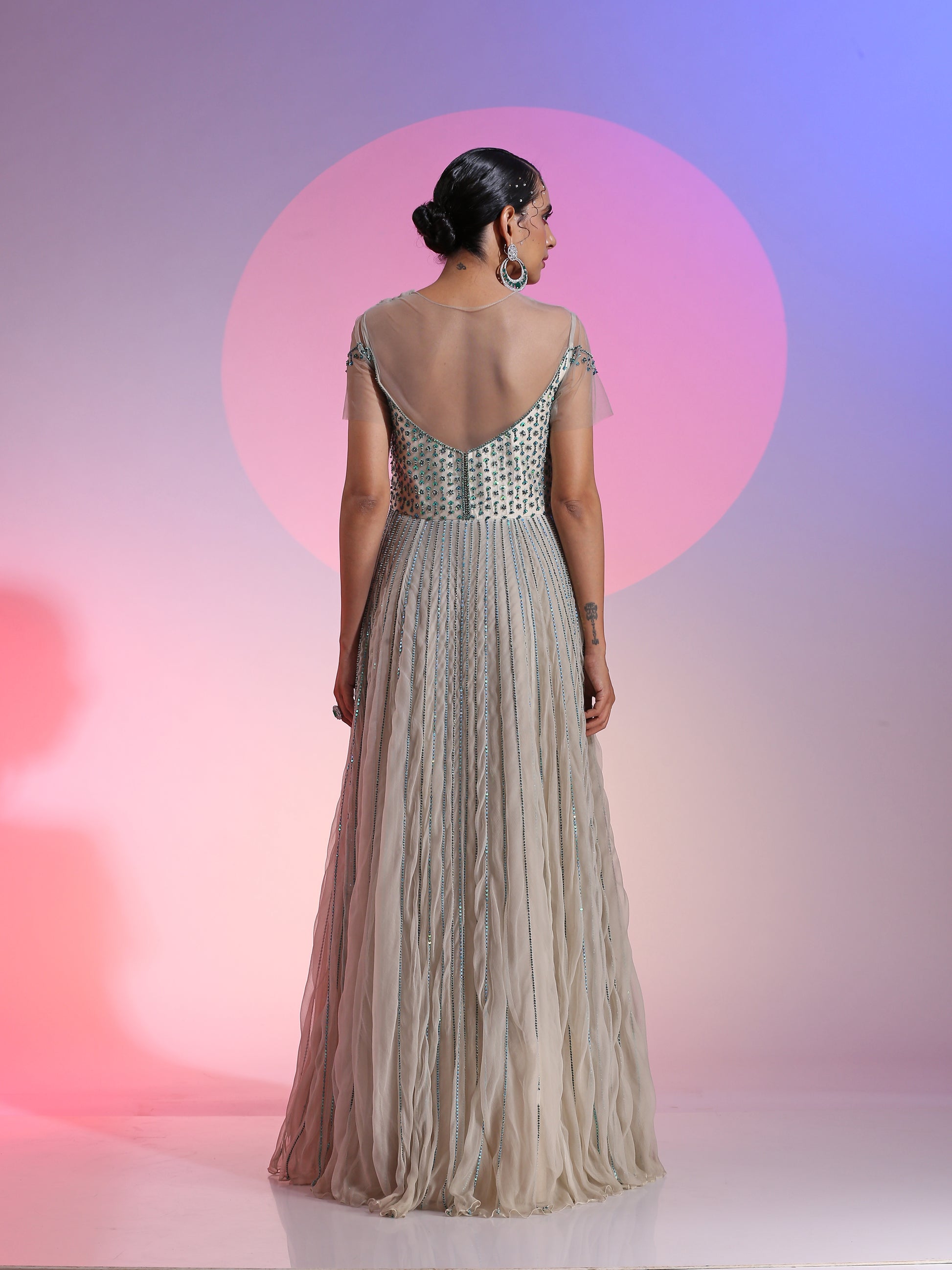 Sequin and bead work chiffon gown