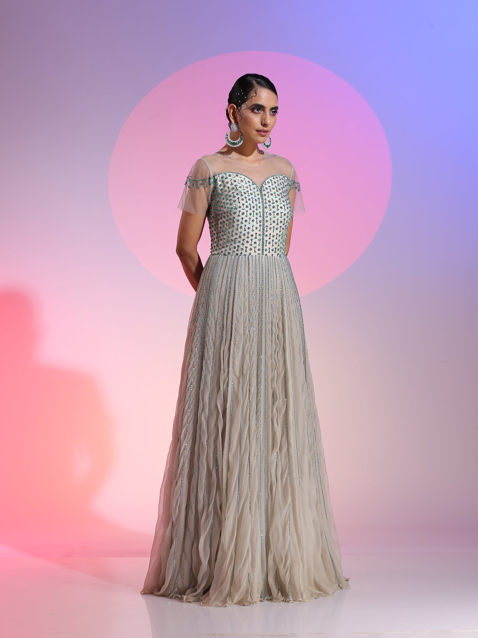 Sequin and bead work chiffon gown