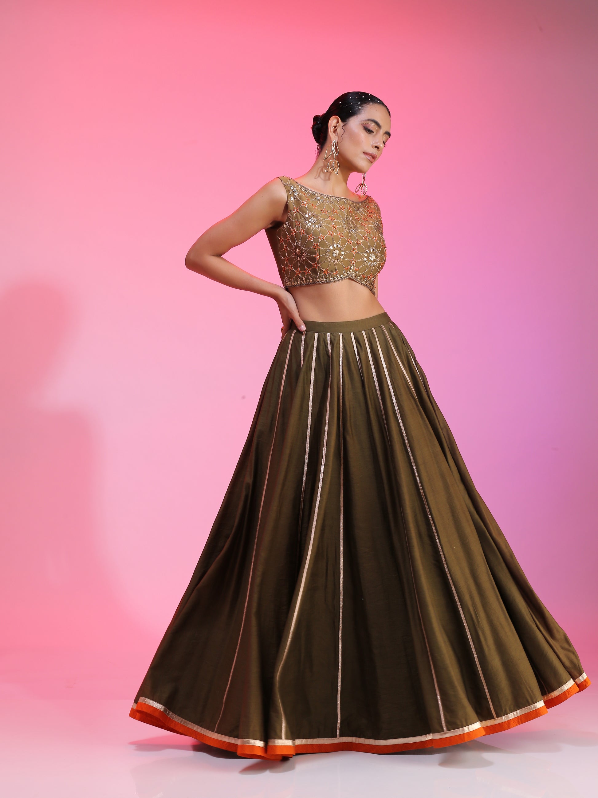 Olive Zari sequin Resham lehenga set