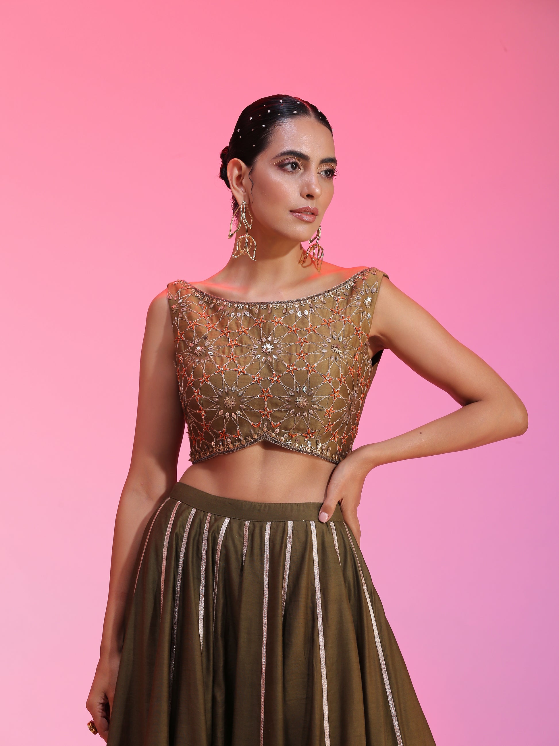 Olive Zari sequin Resham lehenga set