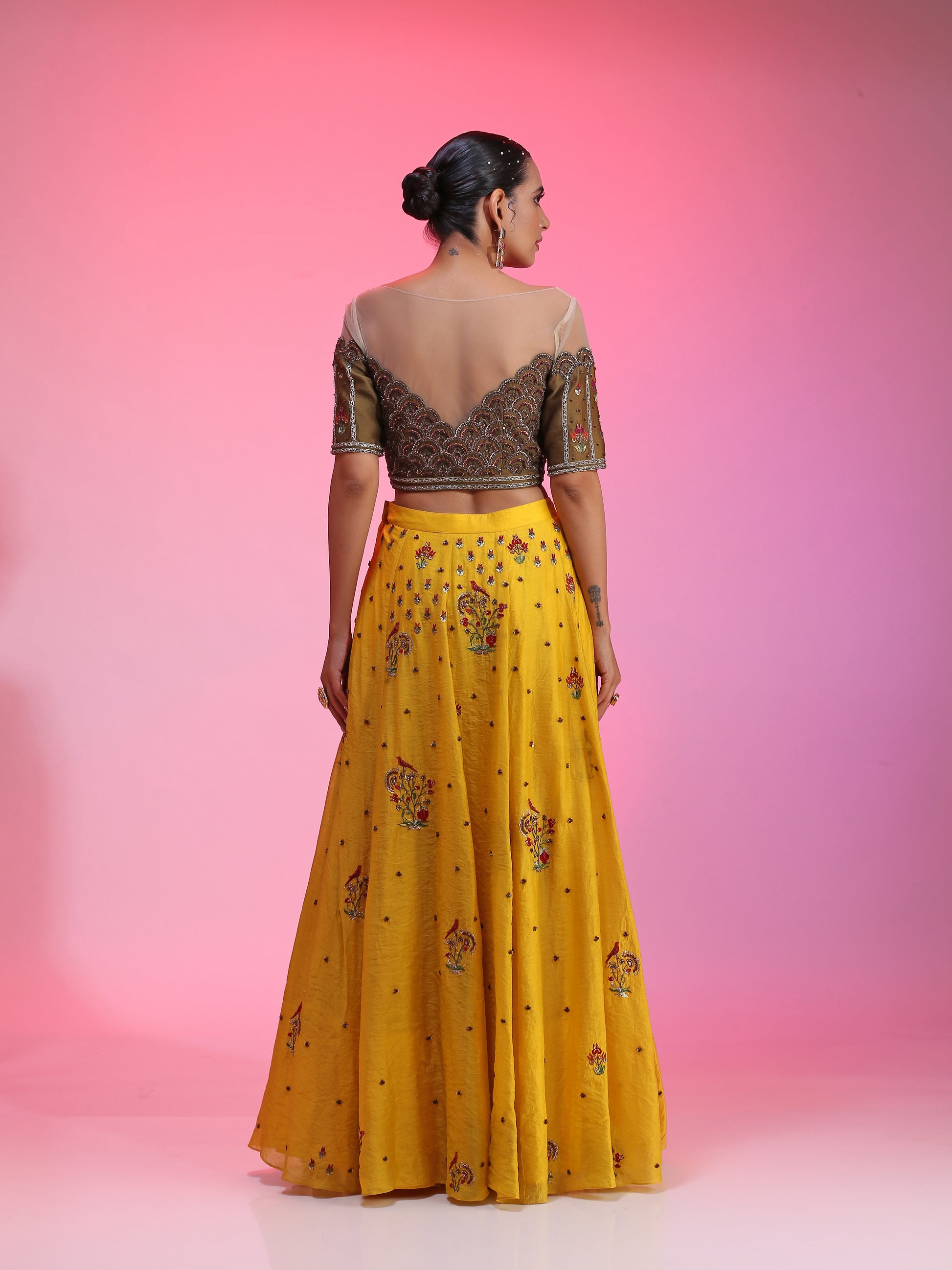 Olive yellow embellished lehenga set