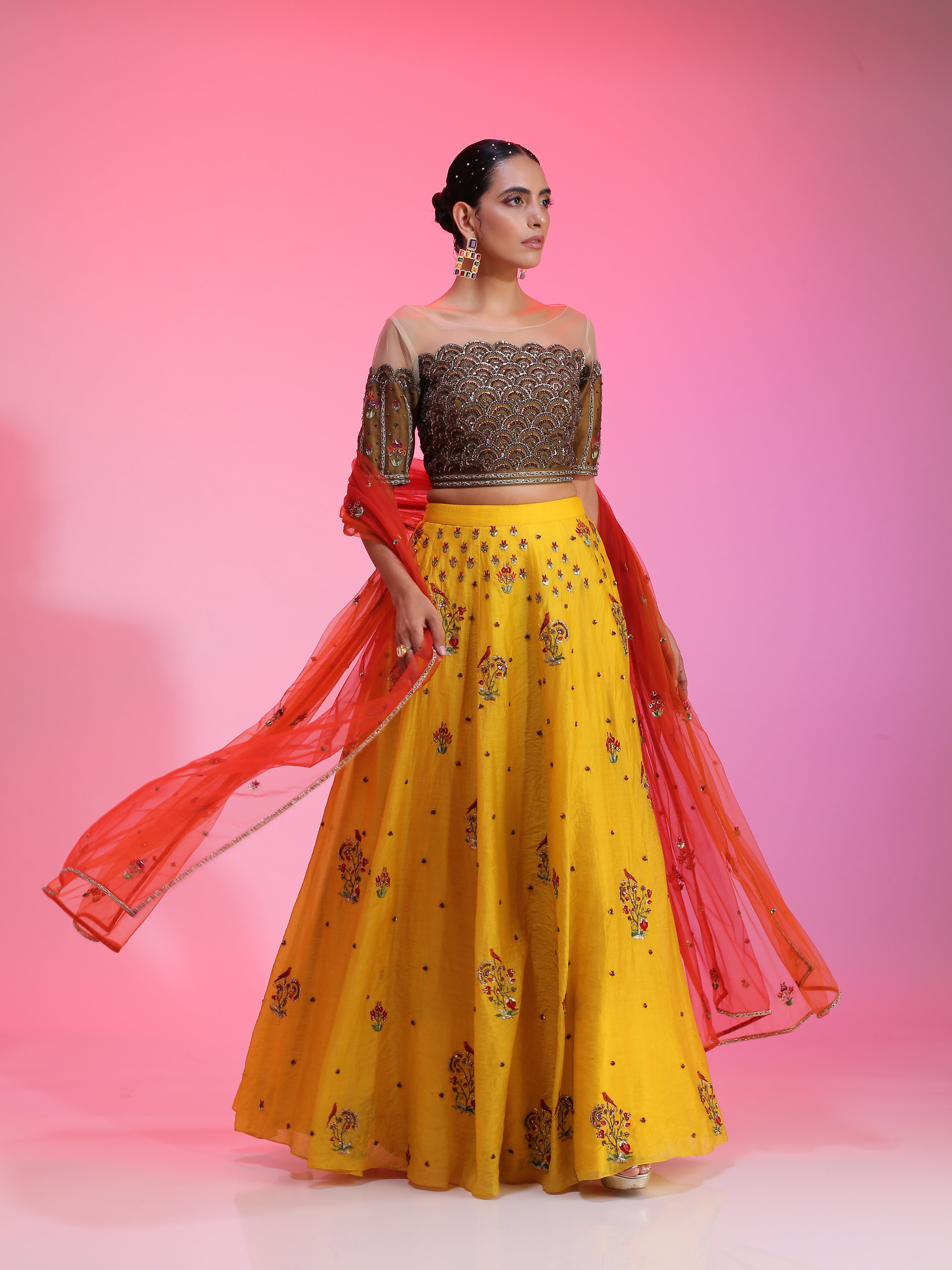 Olive yellow embellished lehenga set