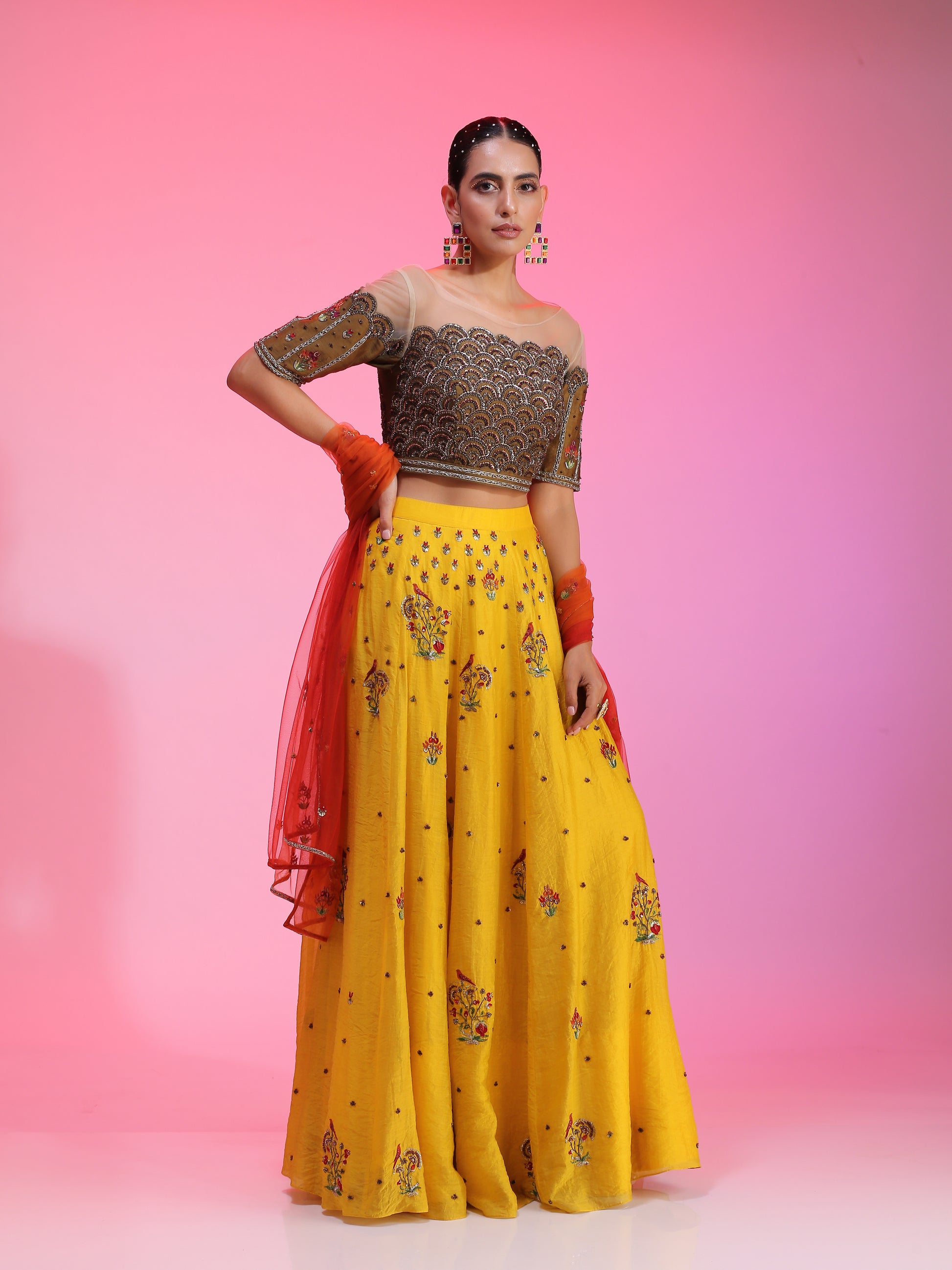 Olive yellow embellished lehenga set