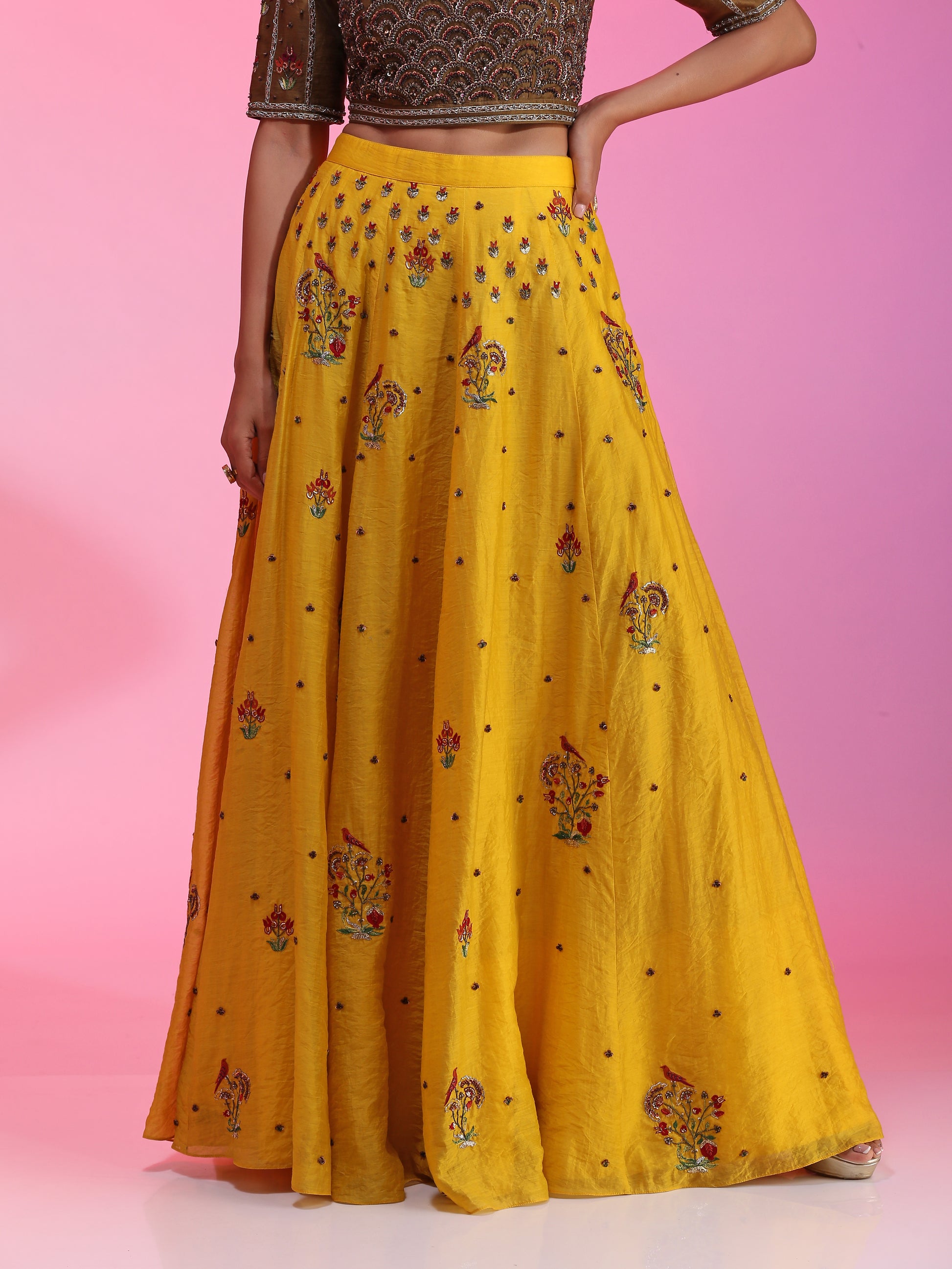 Olive yellow embellished lehenga set