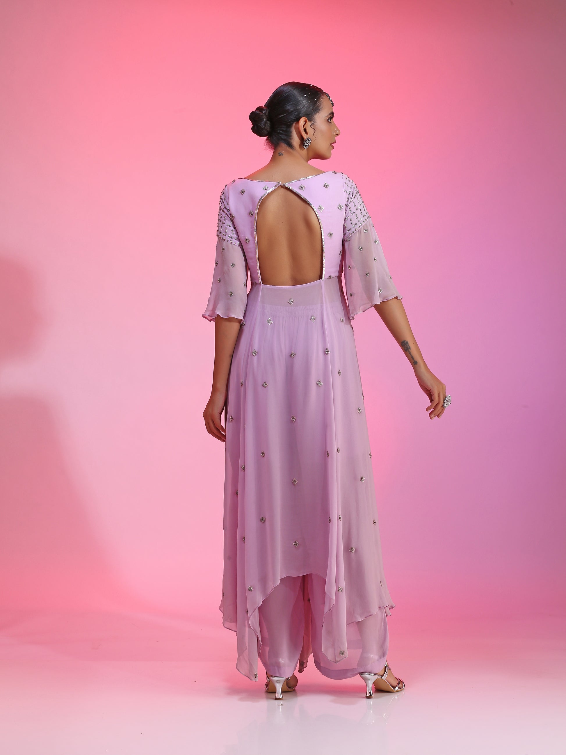 Lilac Zardozi Resham kalidar kurta set