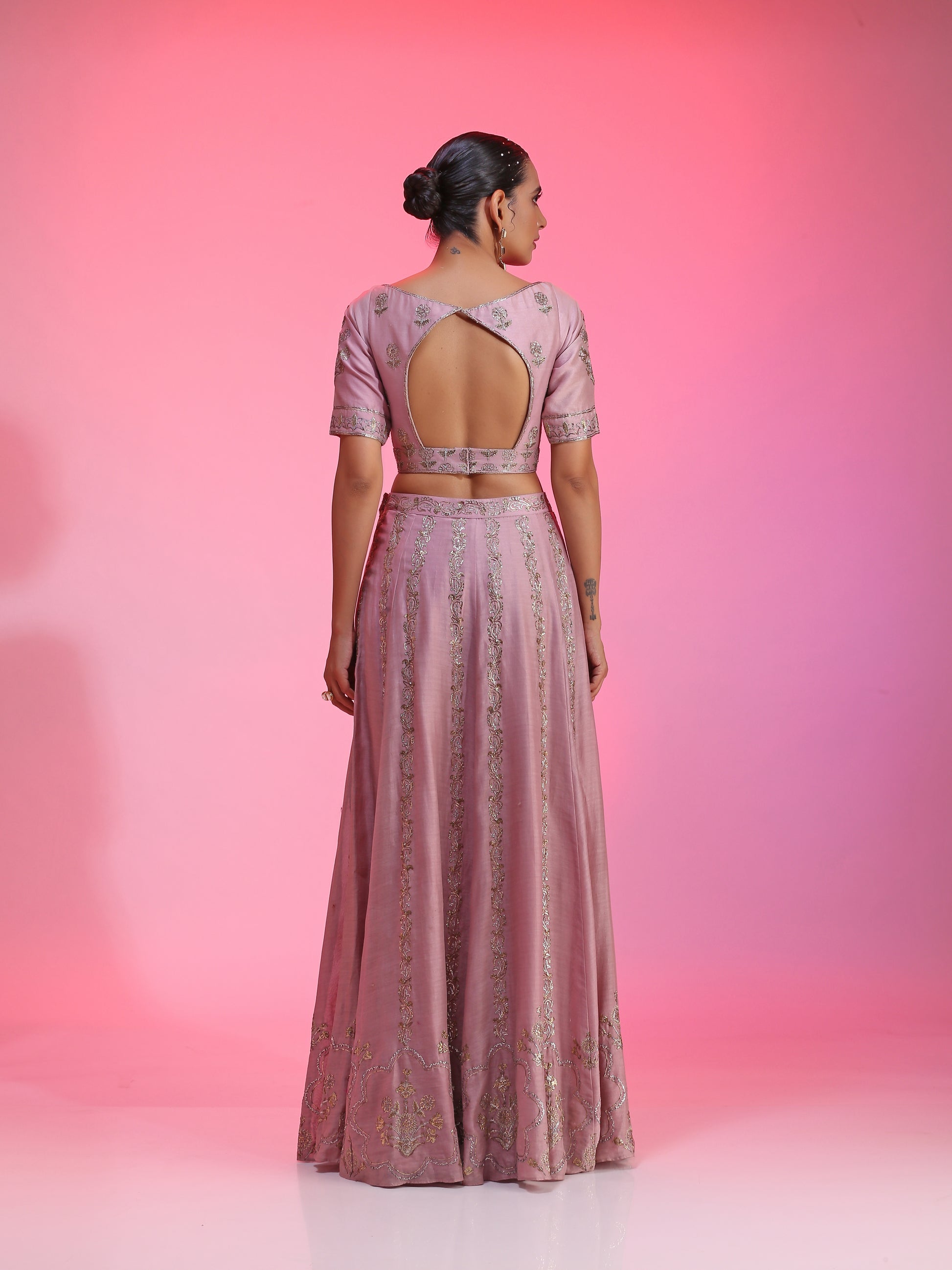 Mauve pitta work lehenga set