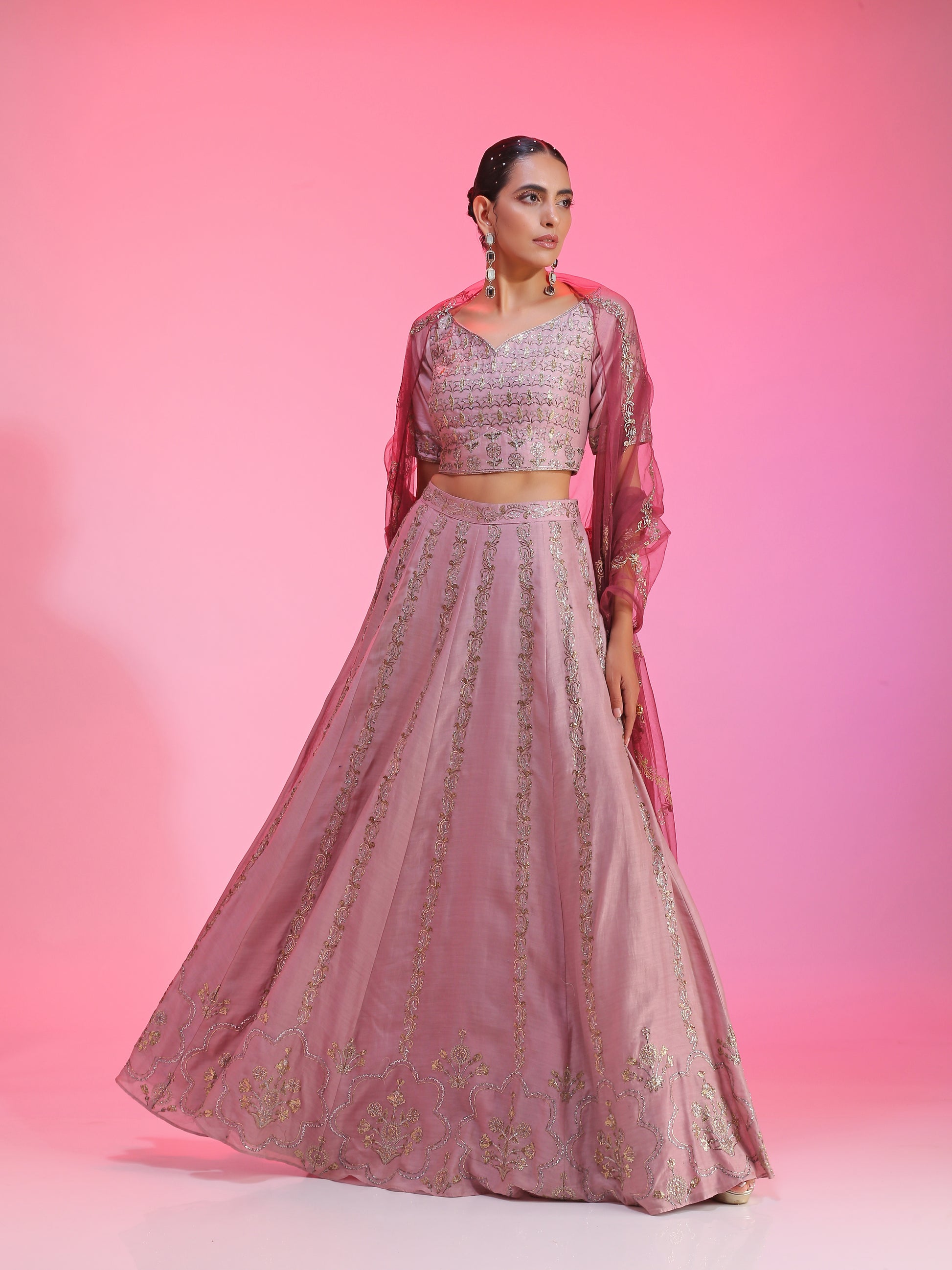 Mauve pitta work lehenga set