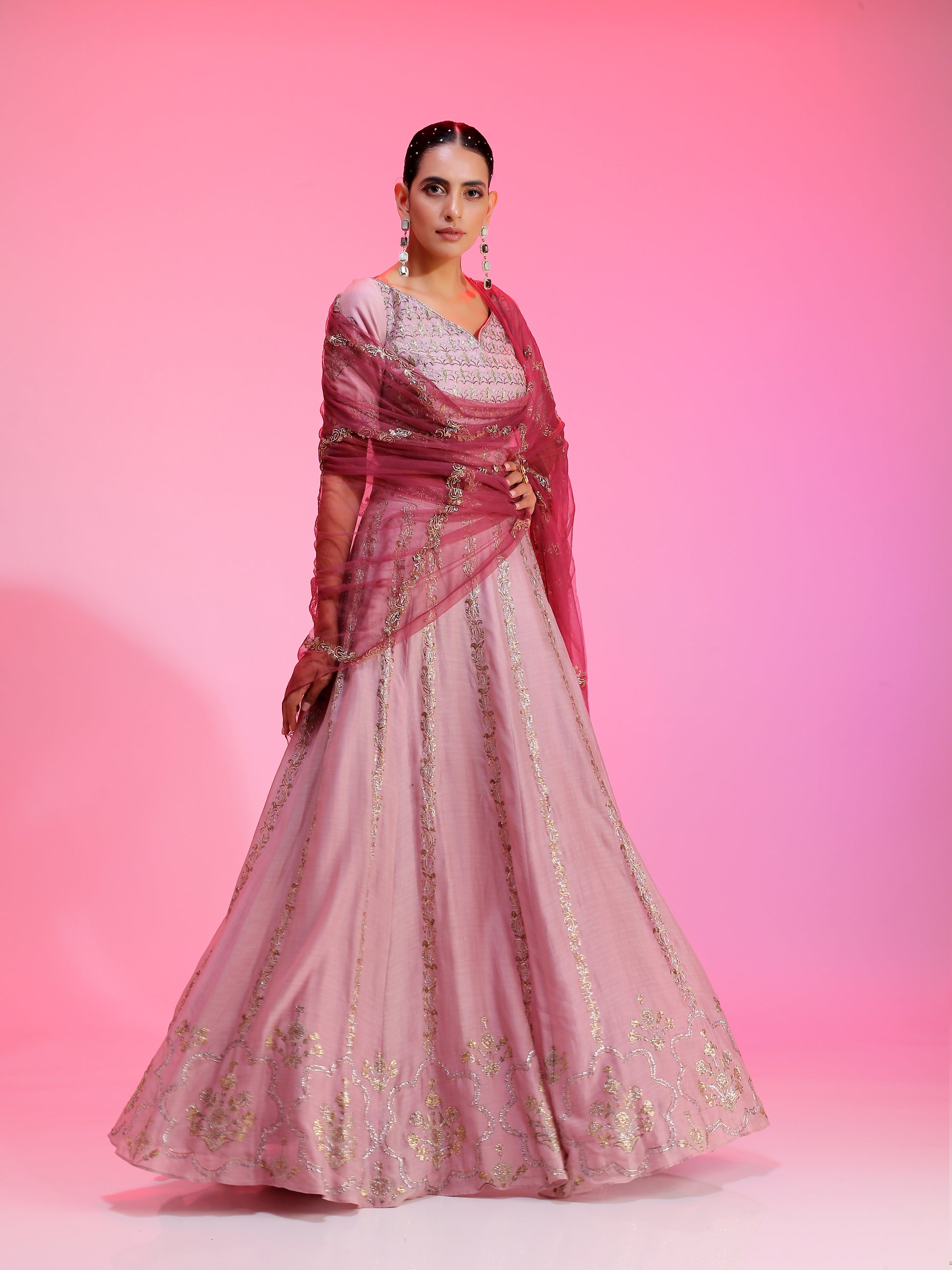 Mauve pitta work lehenga set