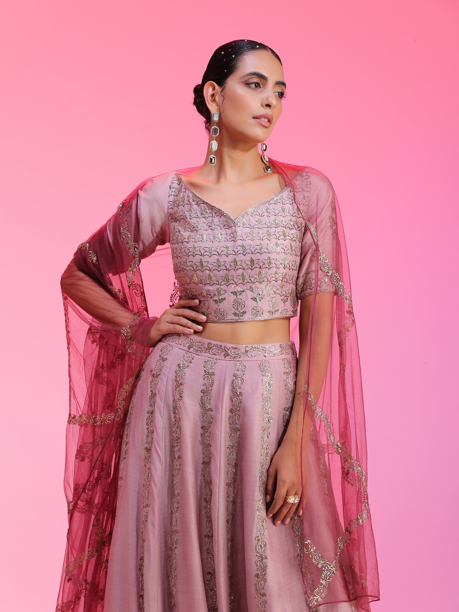 Mauve pitta work lehenga set