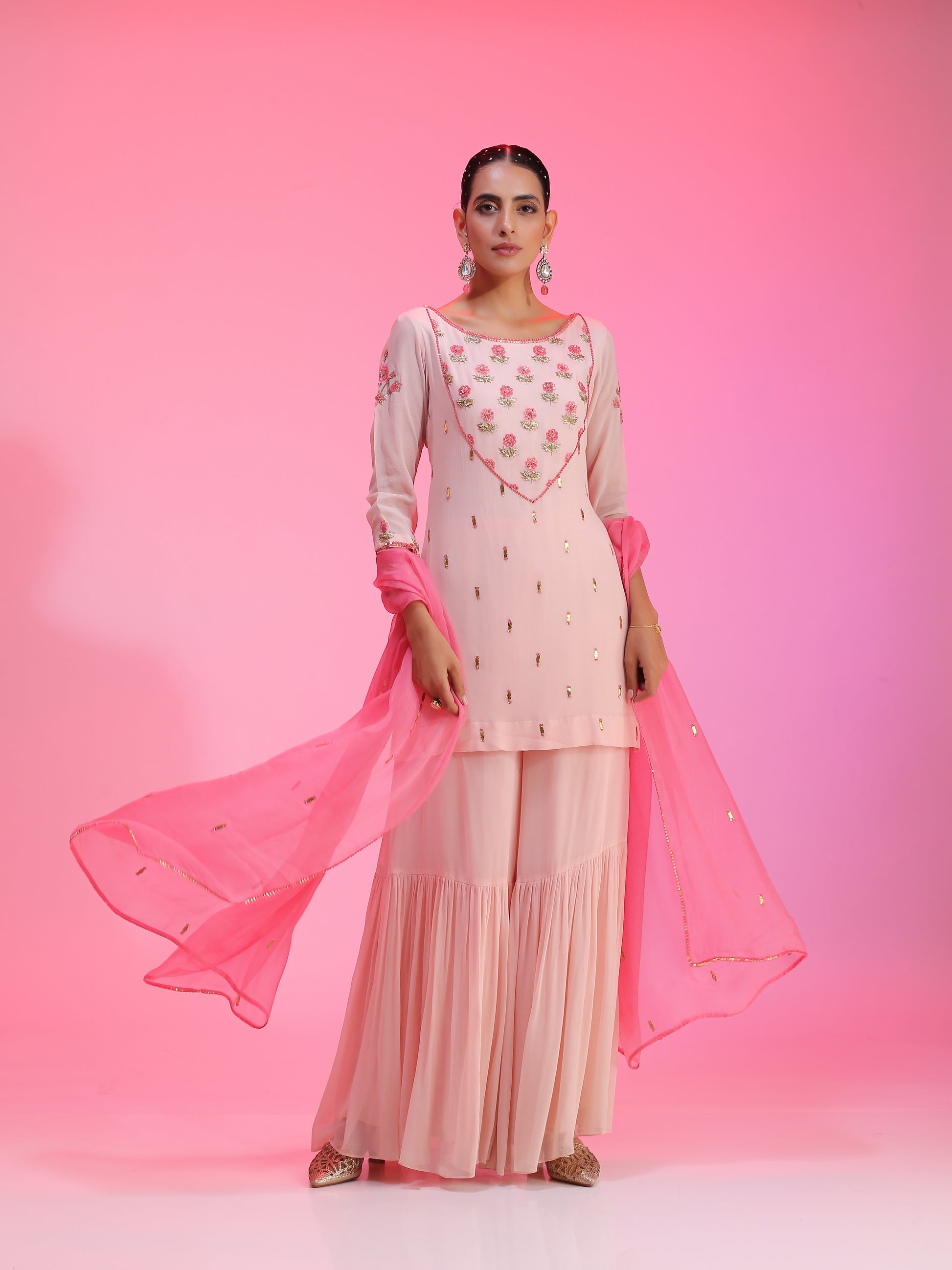 Resham and gotta pink sharara set