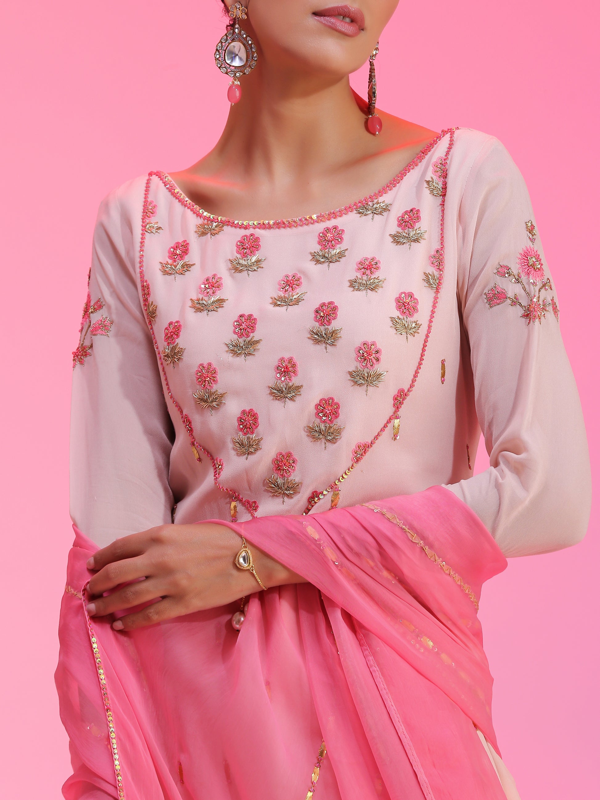 Resham and gotta pink sharara set