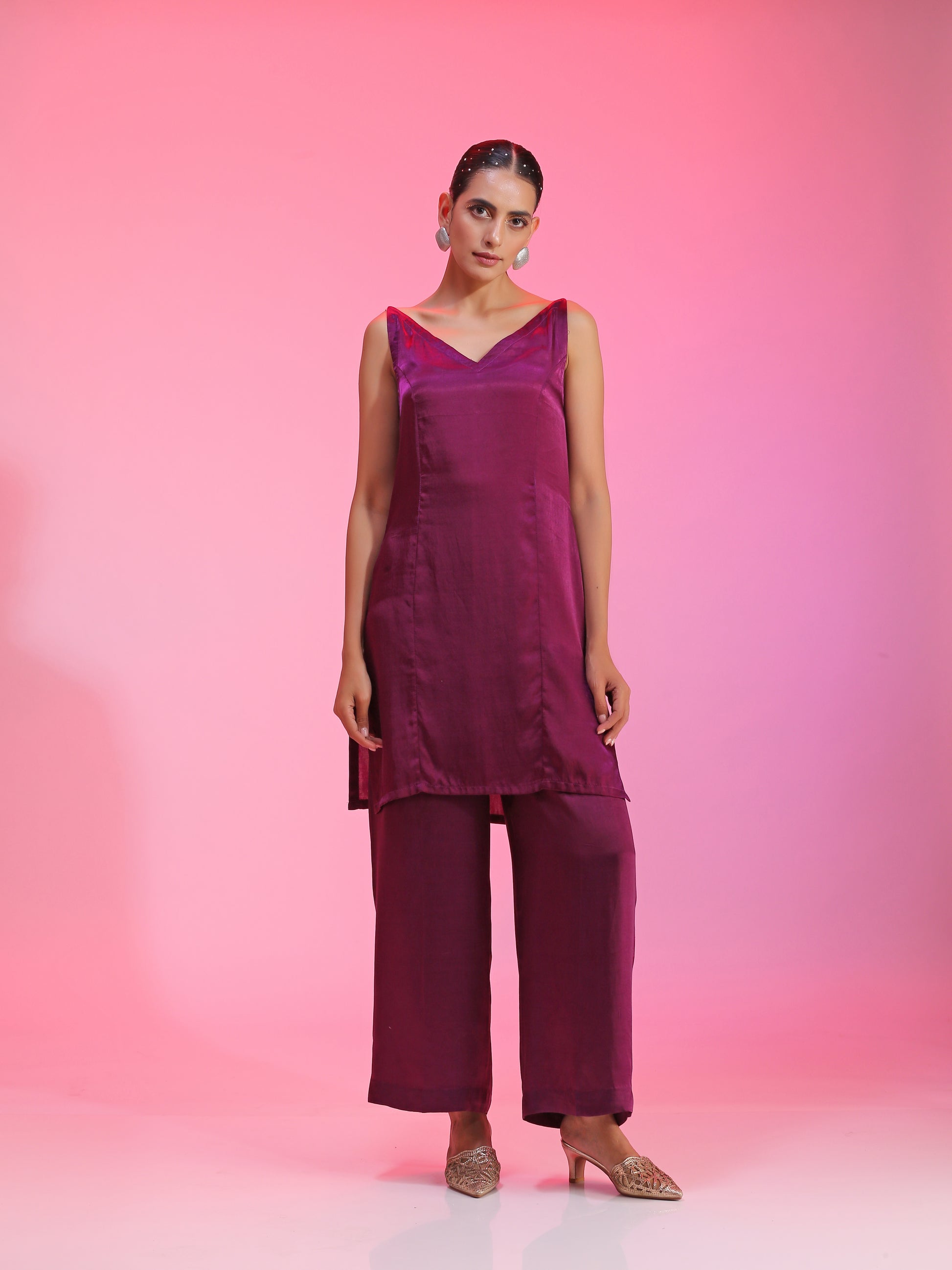 Purple pleated Zardozi co-ord set