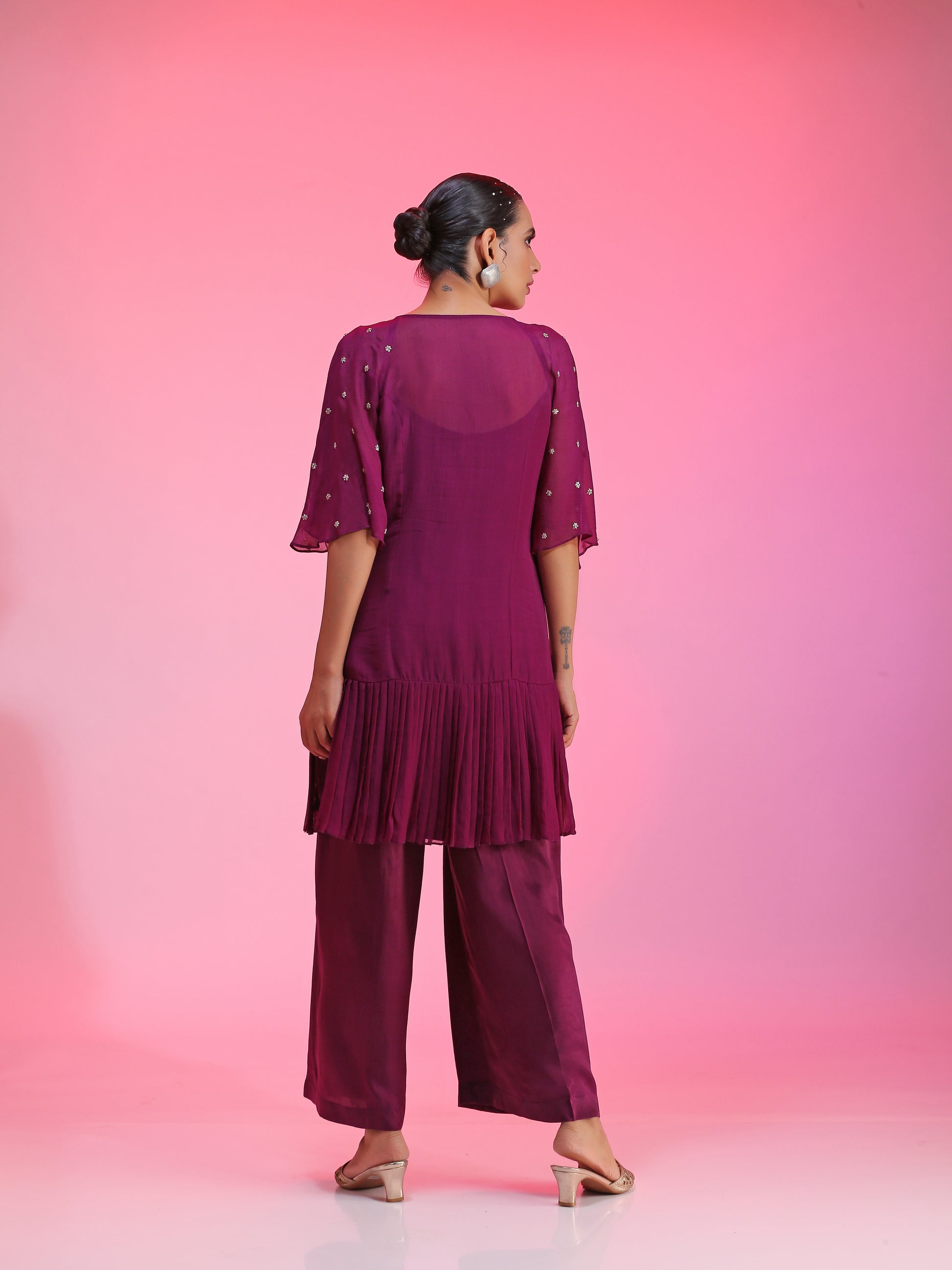 Purple pleated Zardozi co-ord set