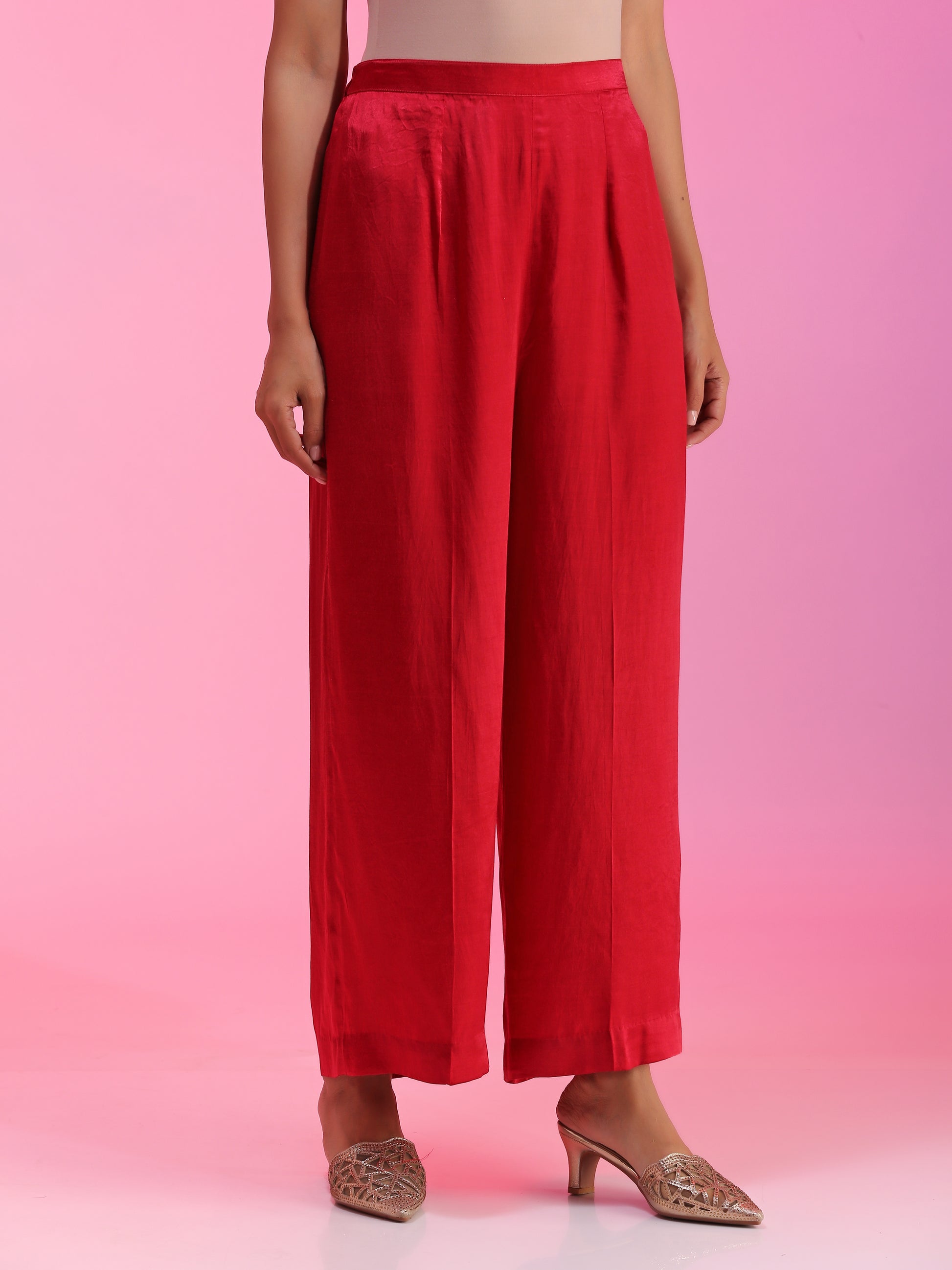 Red pleated Zardozi co-ord set