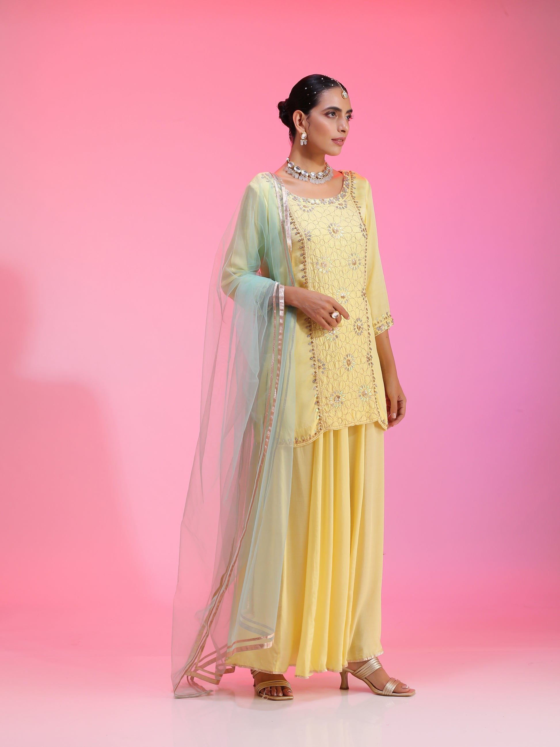 Zari and sequin lemon sharara