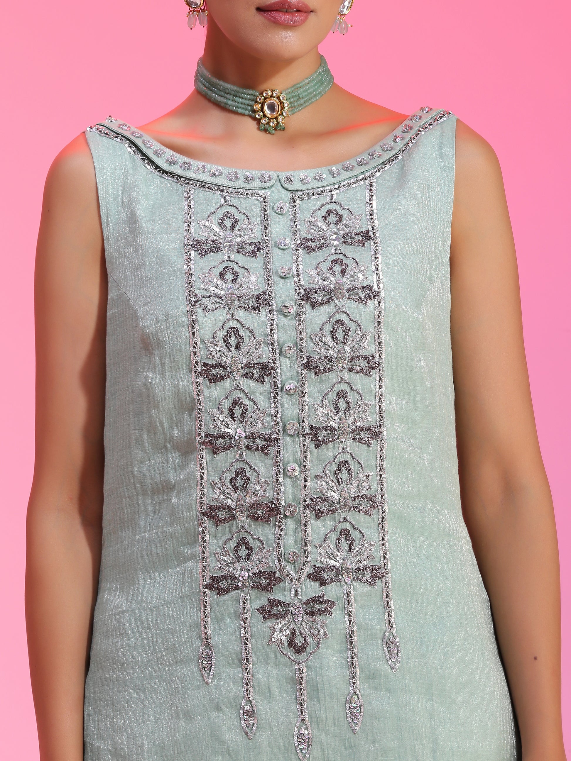 Zardozi and sequin aqua sharara set