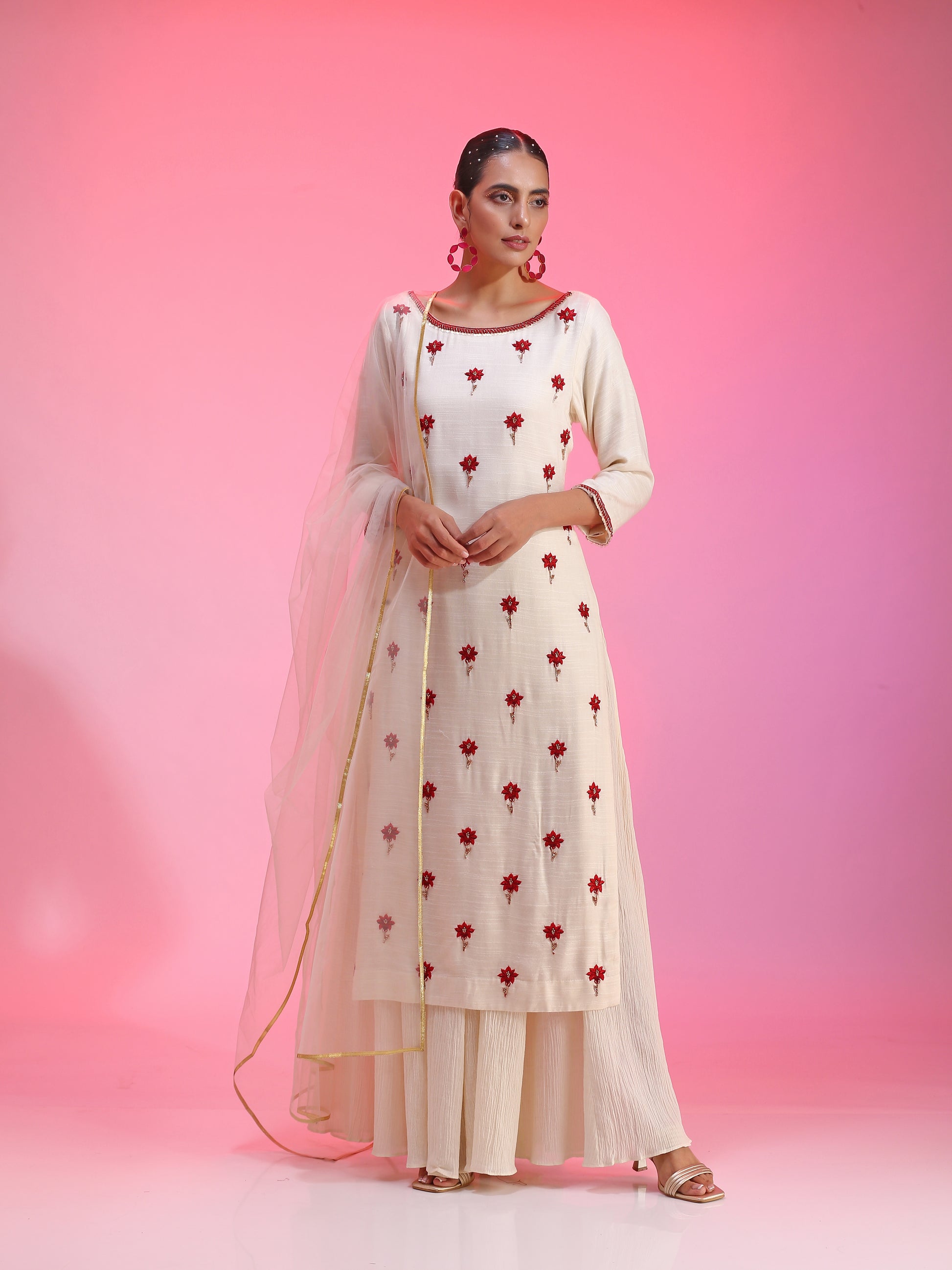 Resham work ivory kurta set