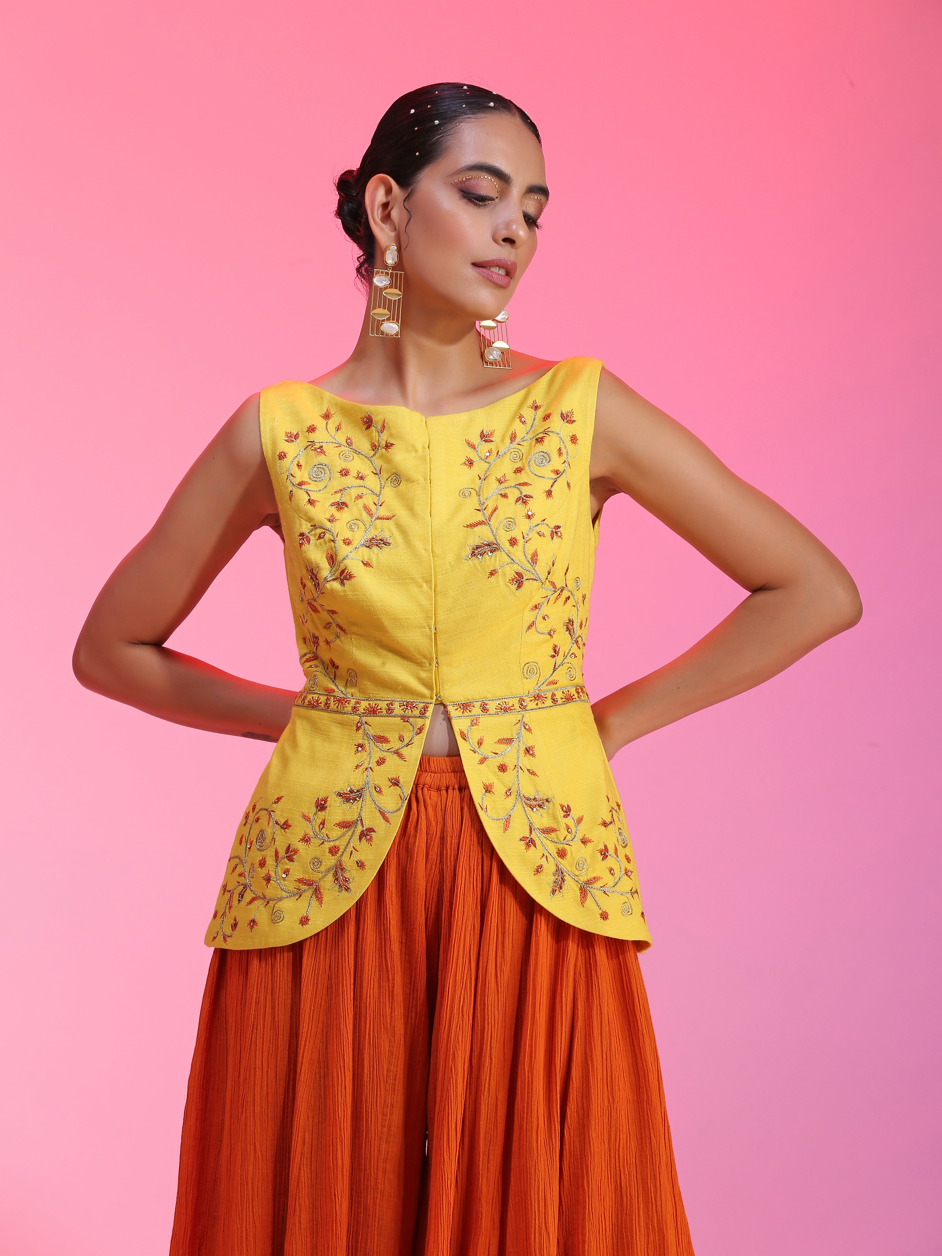 Sequin and gotta ivory yellow kurta set