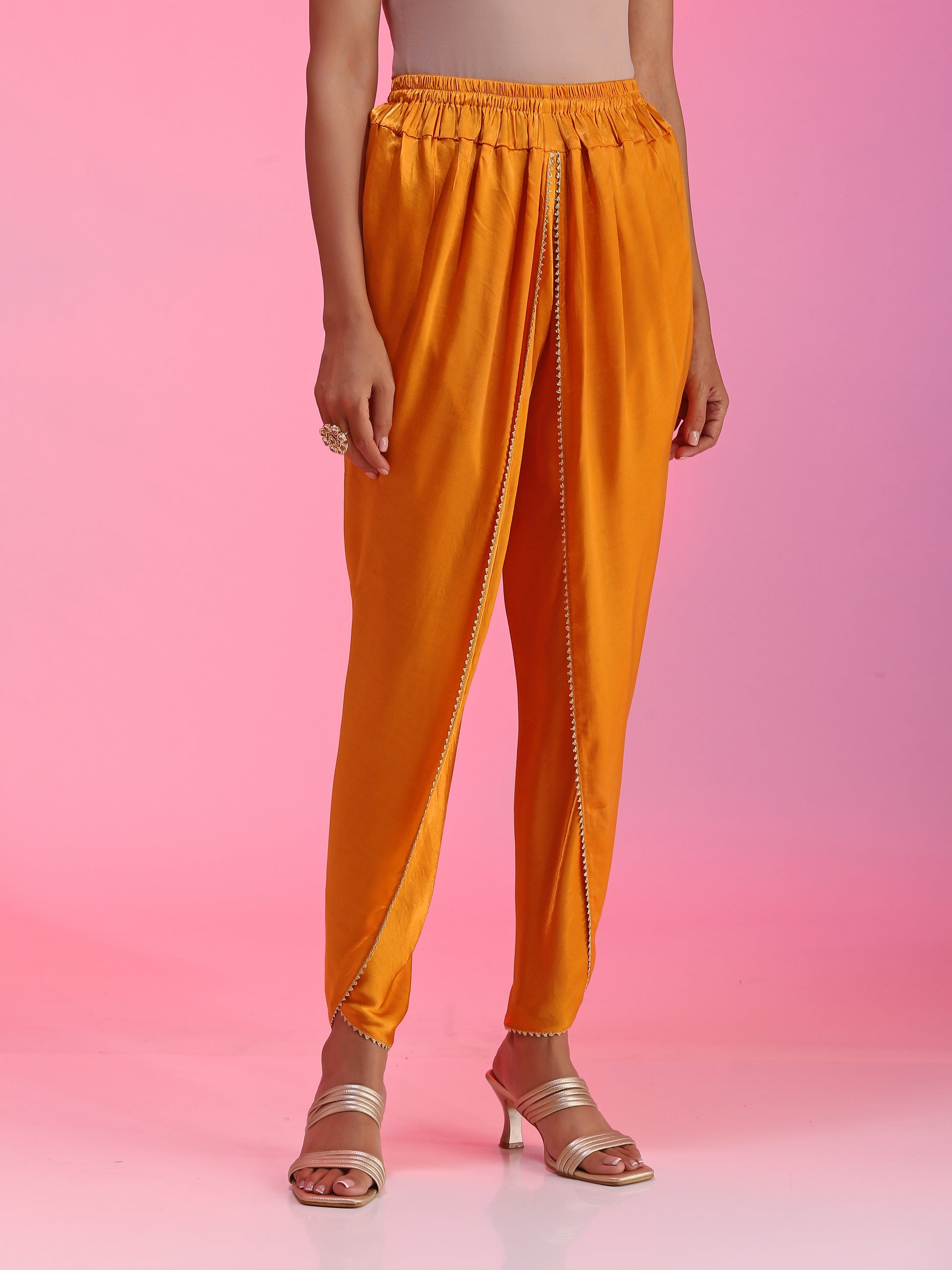 Resham work yellow orange set