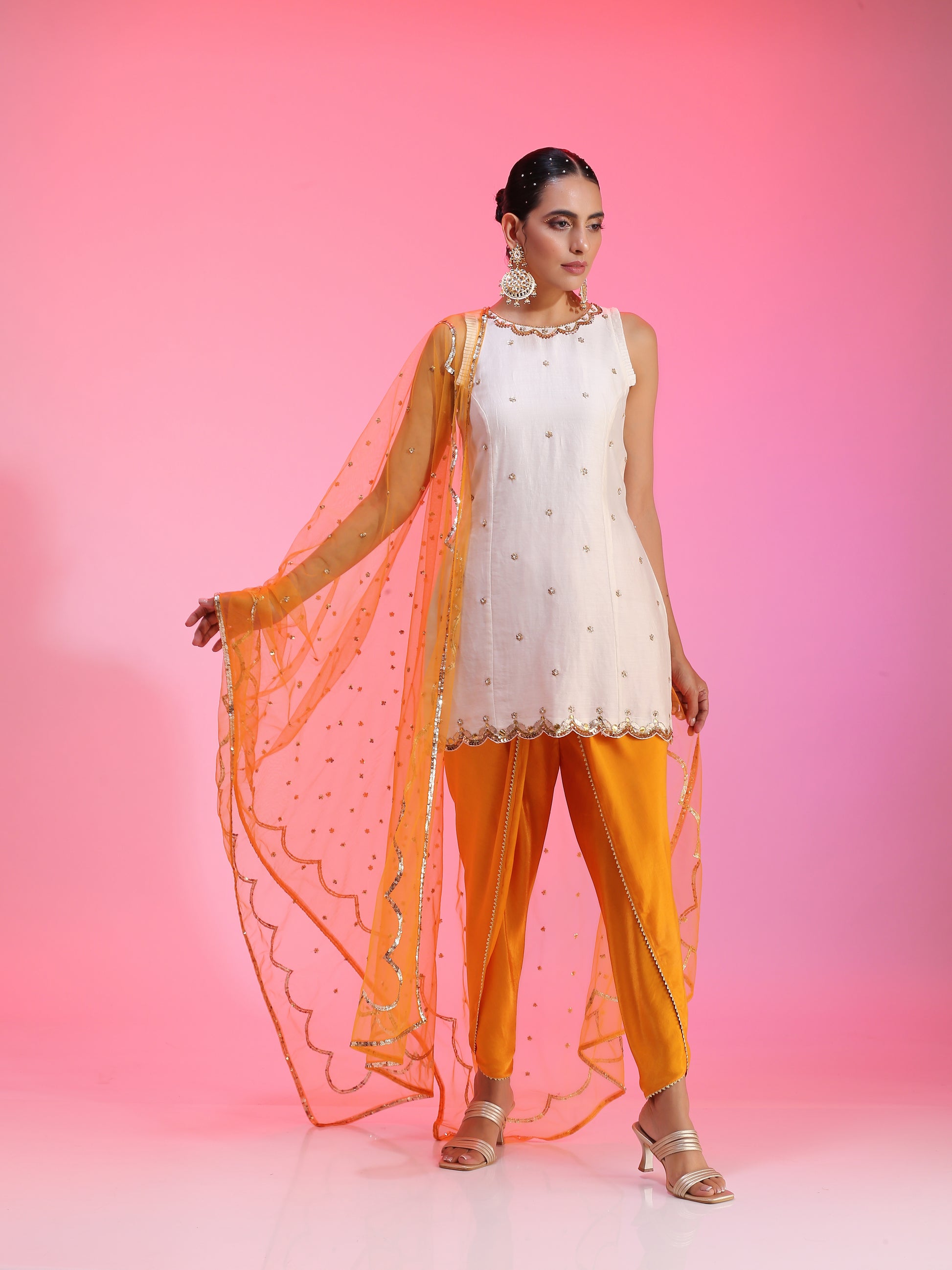 Resham work yellow orange set