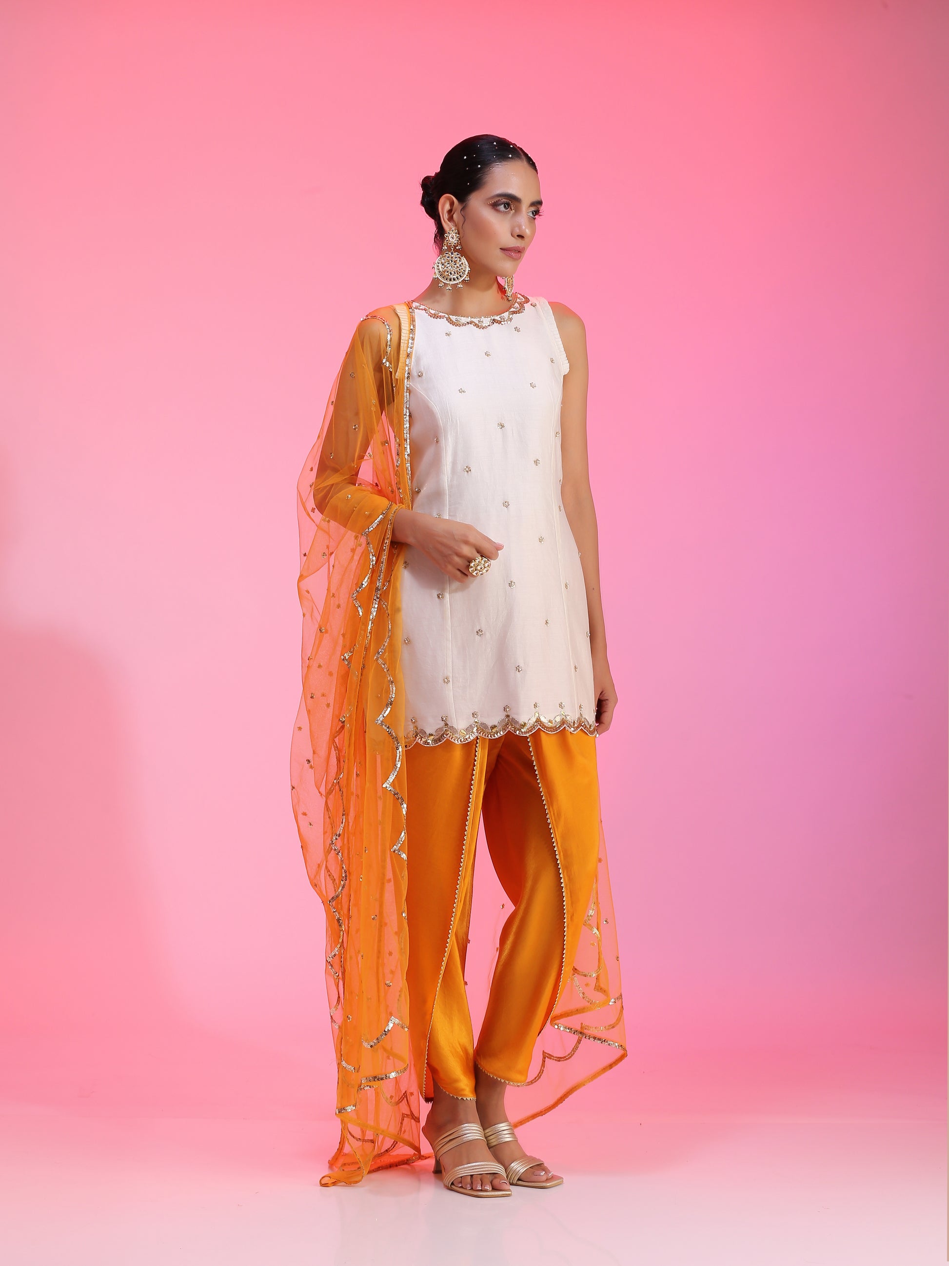 Resham work yellow orange set