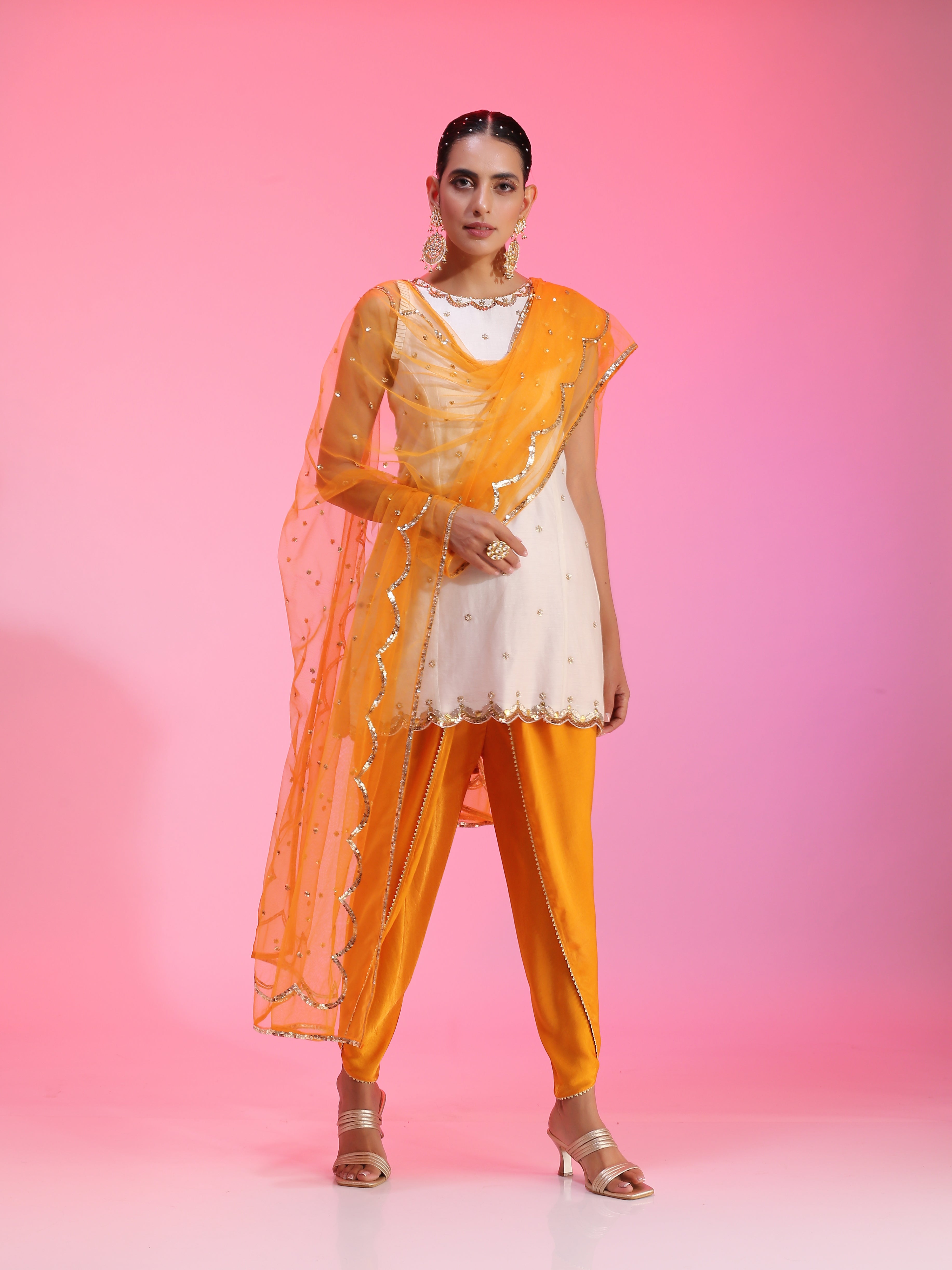 Resham work yellow orange set