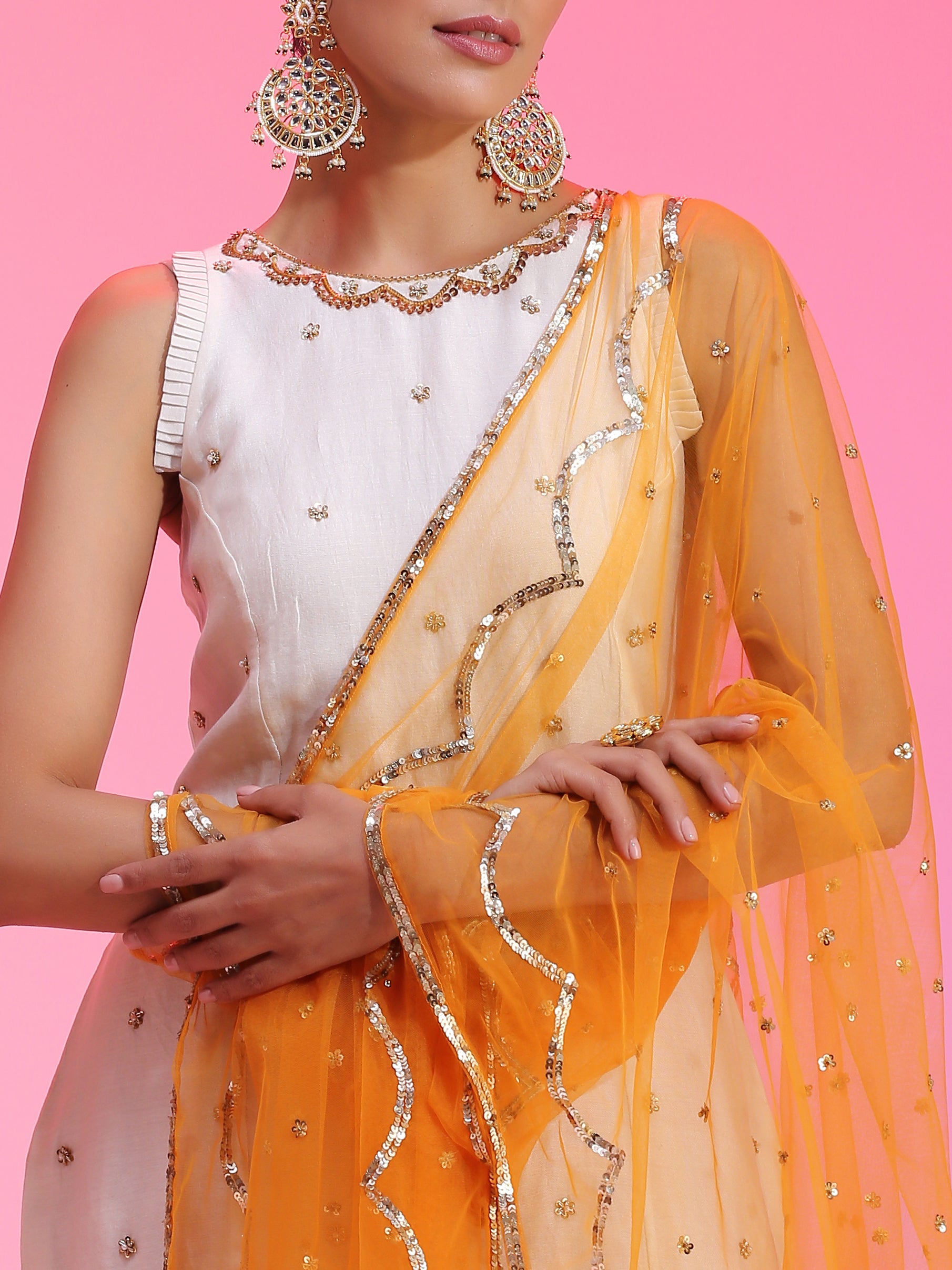 Resham work yellow orange set