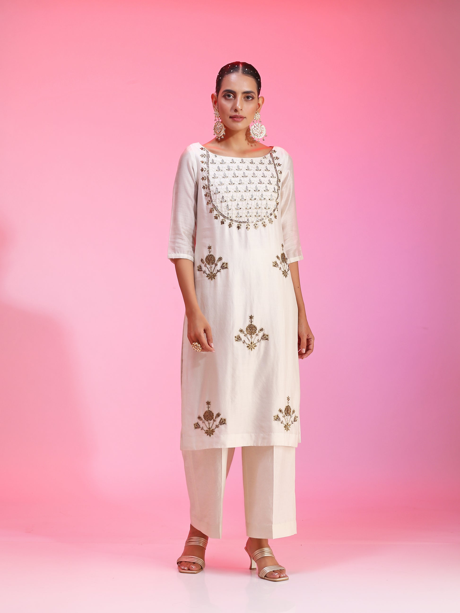 Zardozi and pitta ivory kurta set