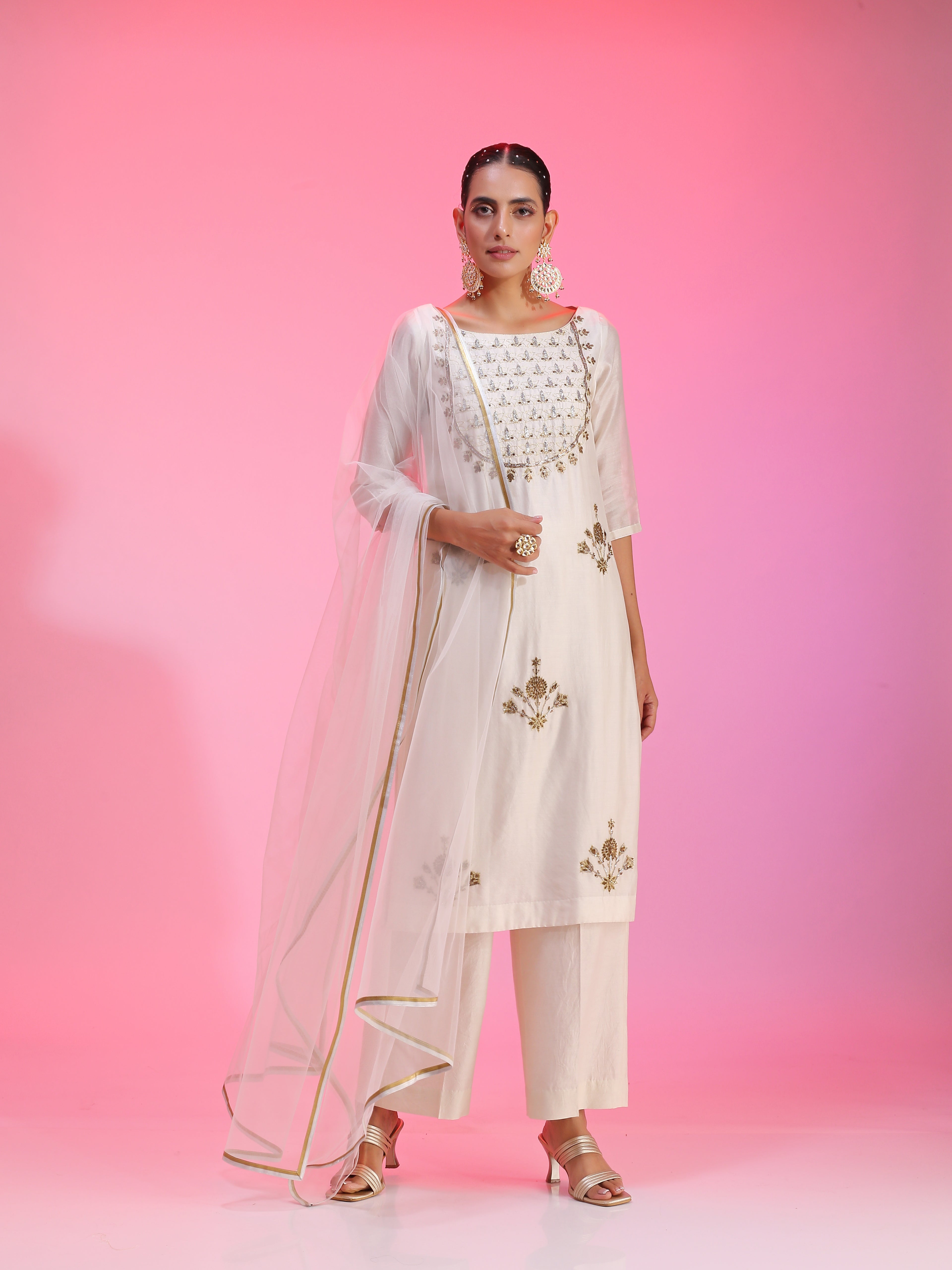 Zardozi and pitta ivory kurta set