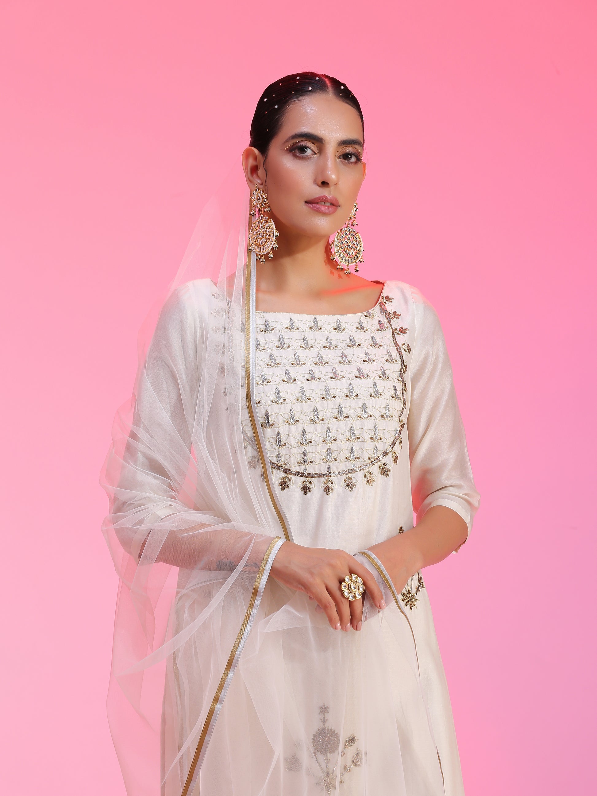 Zardozi and pitta ivory kurta set