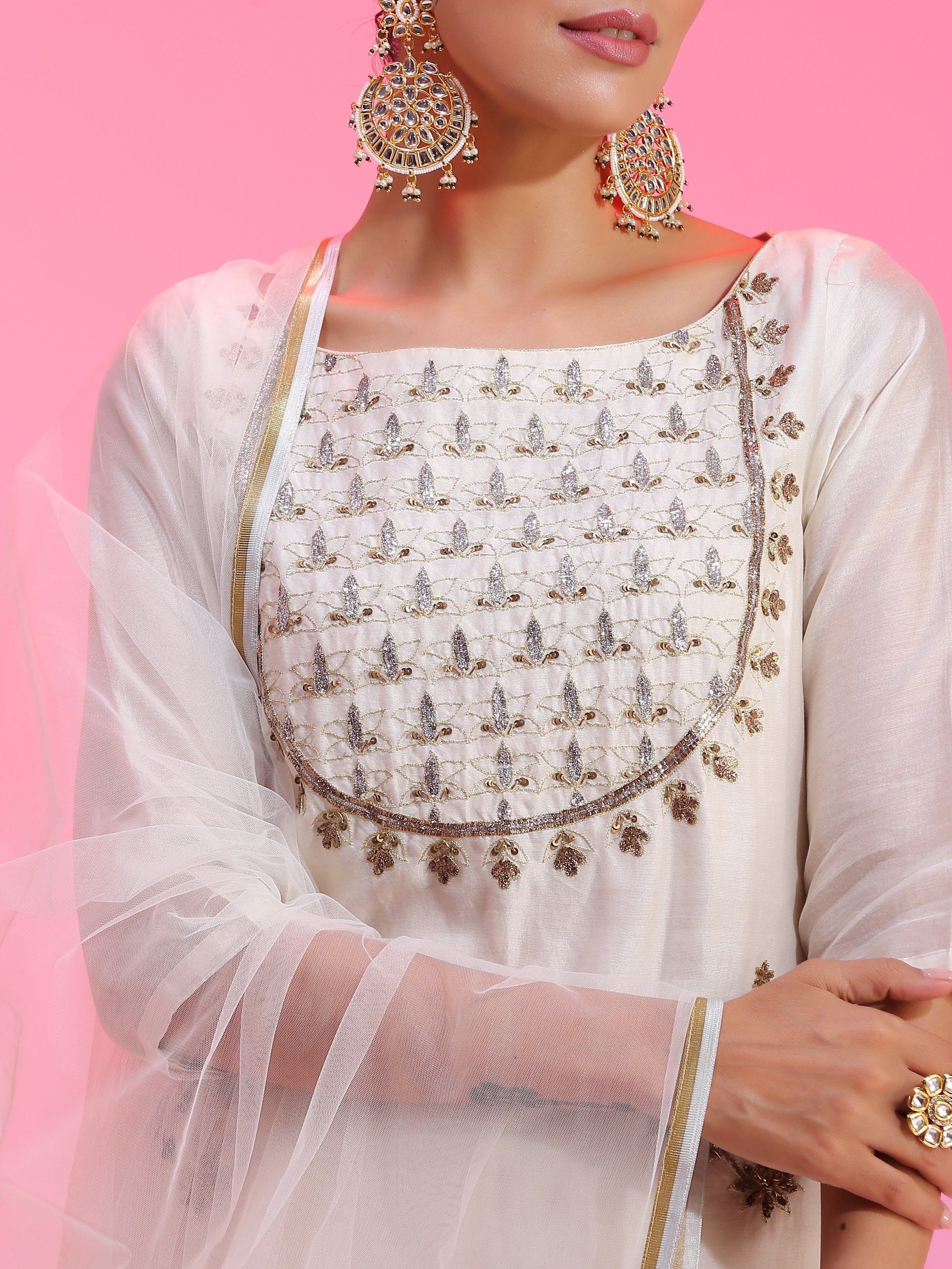 Zardozi and pitta ivory kurta set