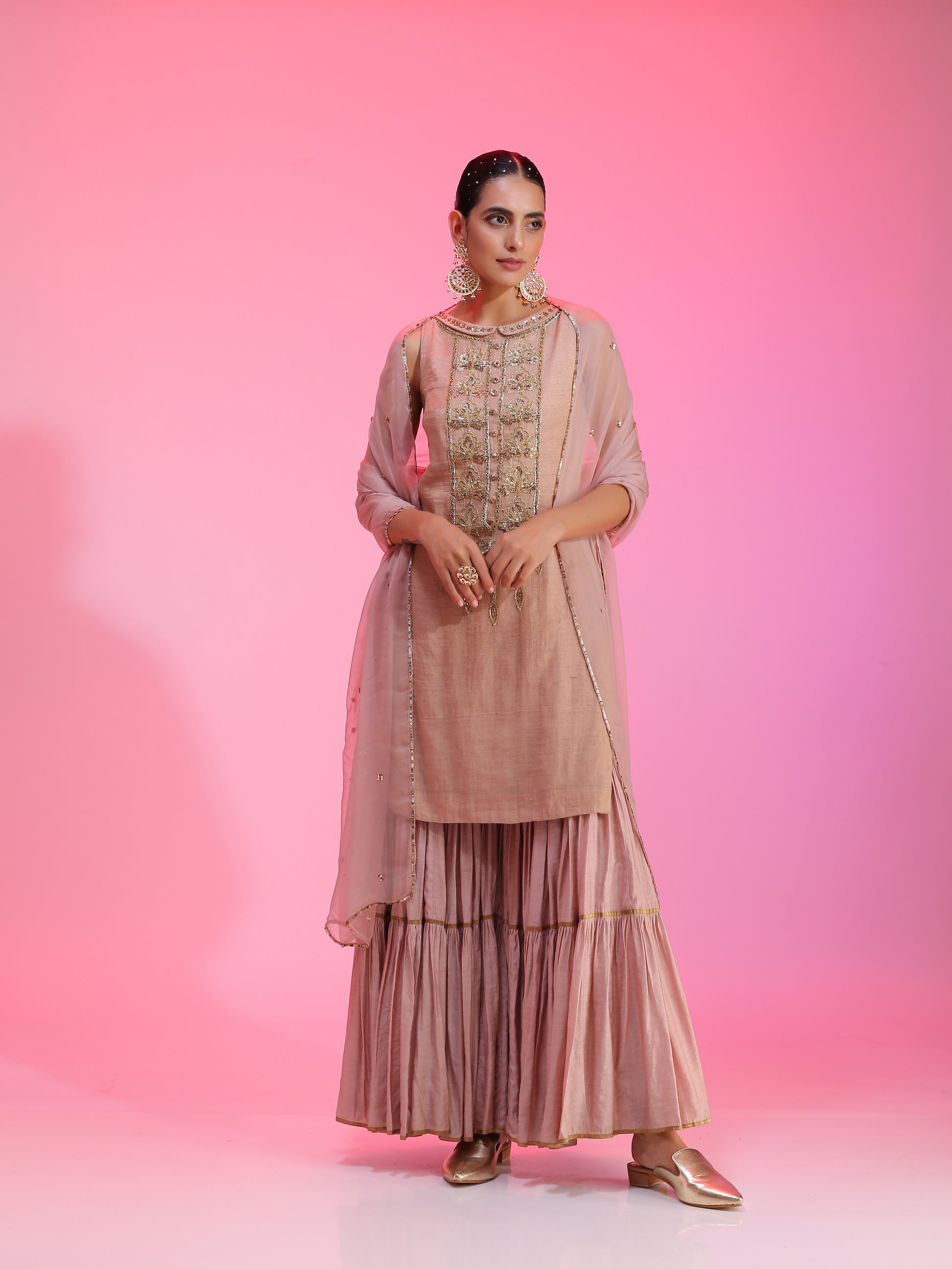 Zardozi and sequin dusty pink sharara set